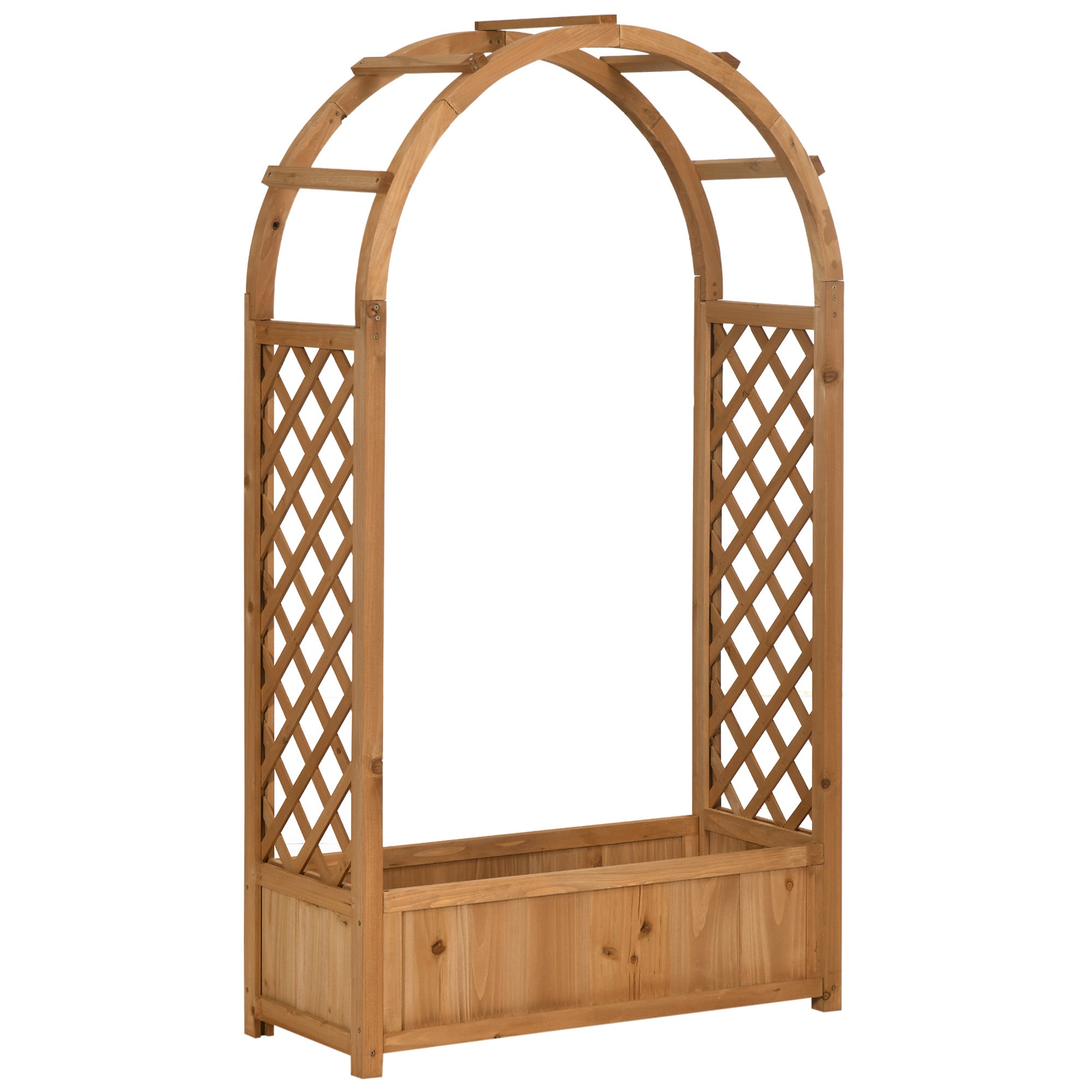 Raised Garden Bed with Arch Trellis, Freestanding Garden Planter Box for Vine Climbing Plant Flower Herb, Brown