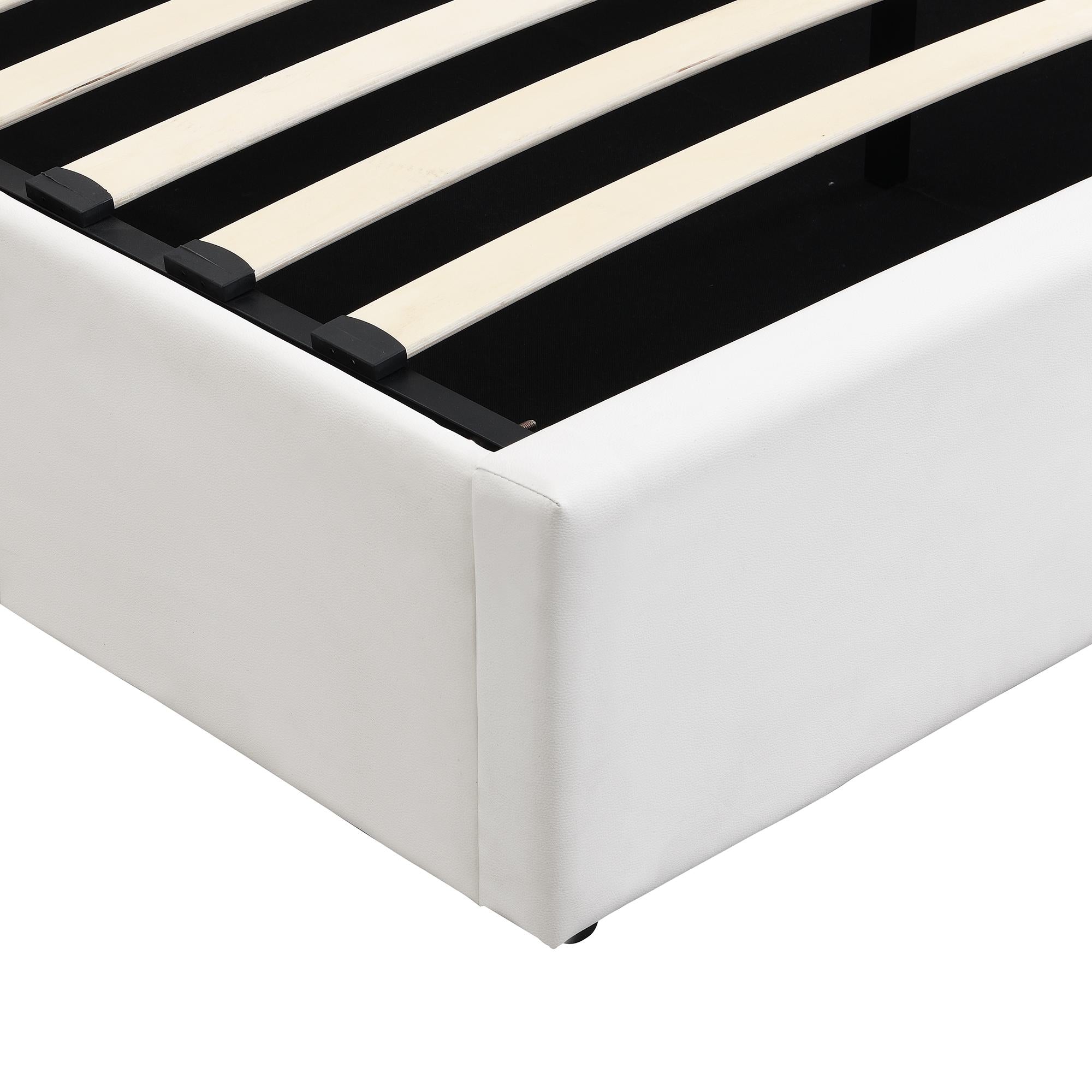 LED Upholstered Double Bed with Hydraulic Storage & USB Port - White