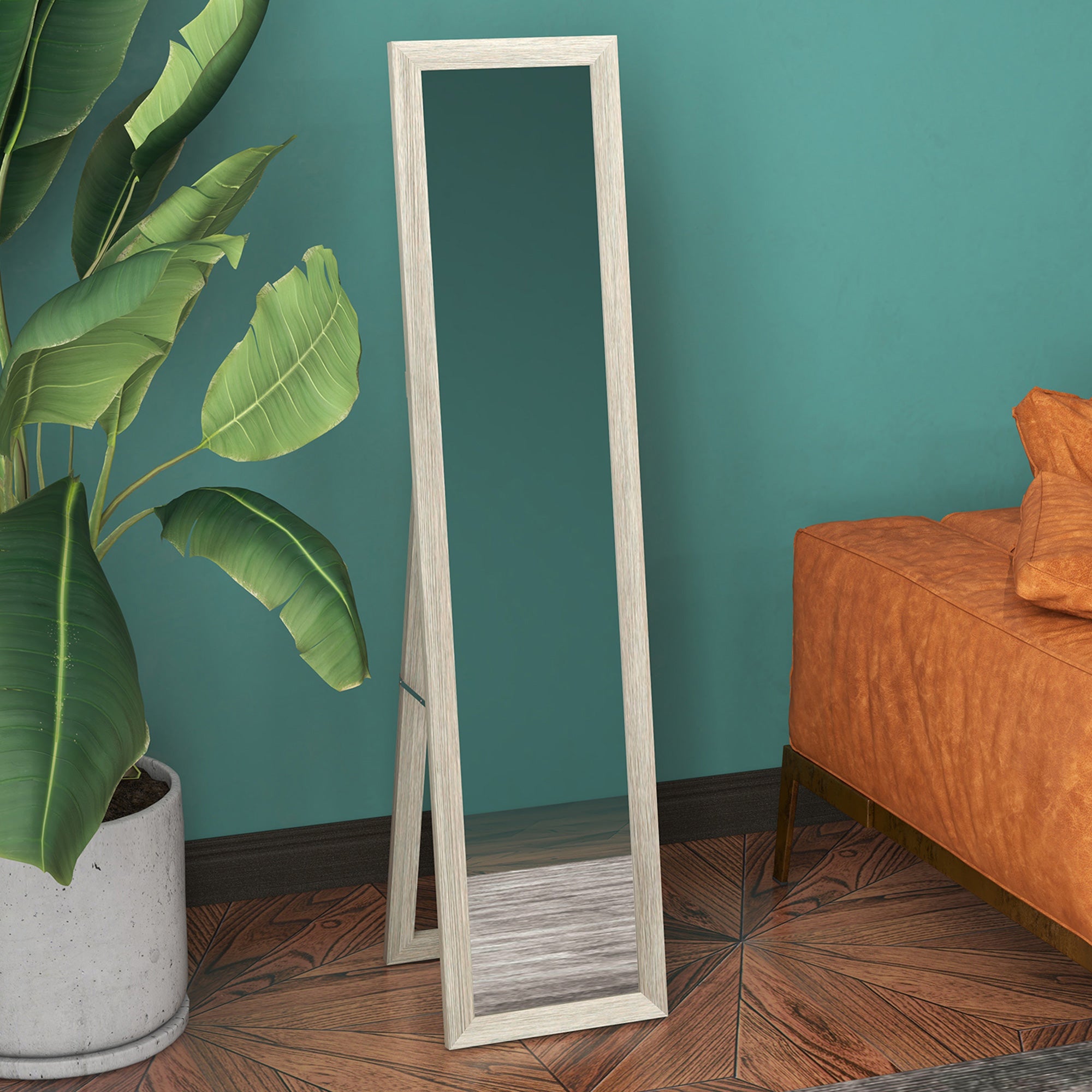 Full Length Mirror, 37 x 157 cm, Hanging or Freestanding, Rectangular Full Body Mirror for Living Room, Bedroom, Grey