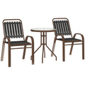 3 Piece Patio Bistro Set with Stackable Chairs and Tempered Glass Table - Charcoal Grey