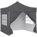 3 x 3 m Pop Up Gazebo with Sidewalls, UPF50+ Heavy Duty Garden Party Tent Marquee with Wheeled Carry Bag, Dark Grey