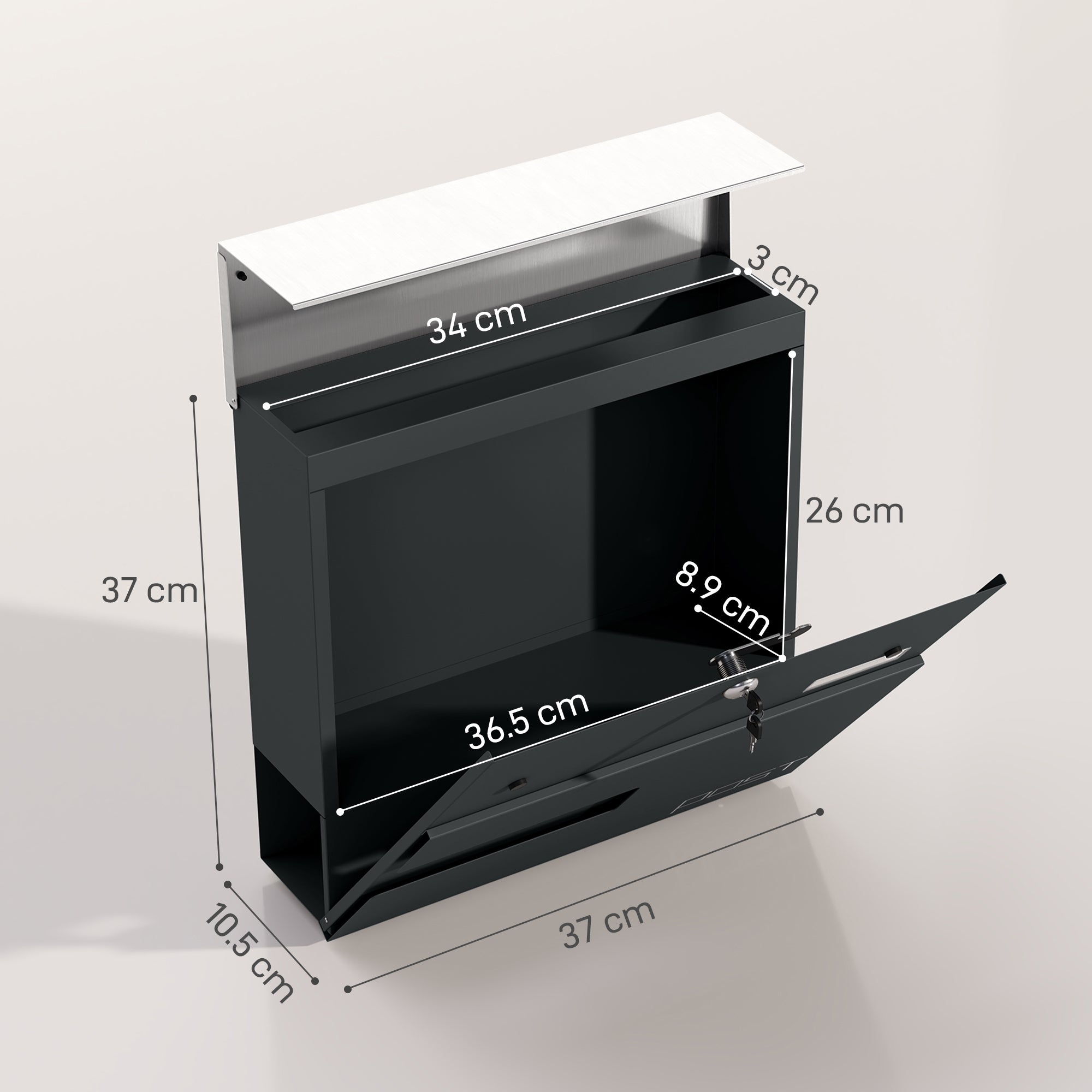 Locking Galvanised Steel Letterbox - Charcoal Grey/Black