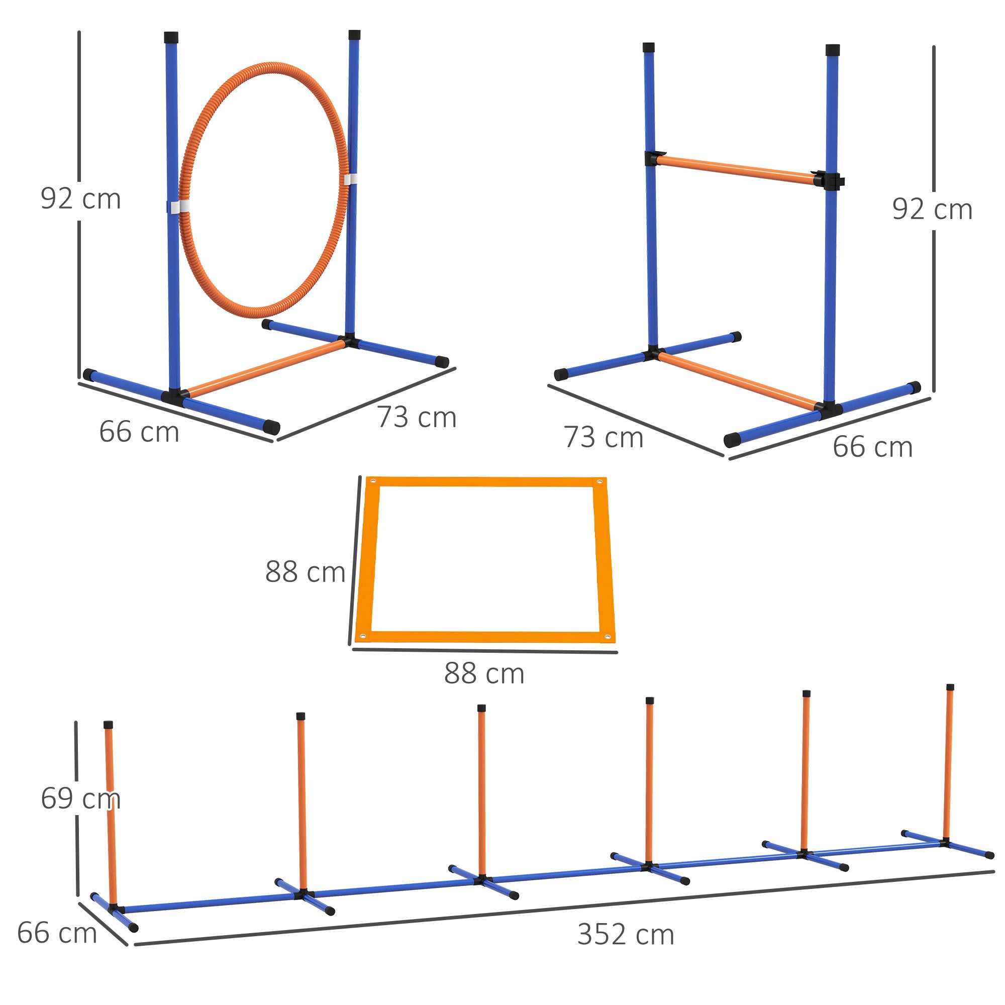 Dog Agility Training Equipment Set with Weave Poles, Jump Ring, Pause Box & Adjustable Hurdle - Orange