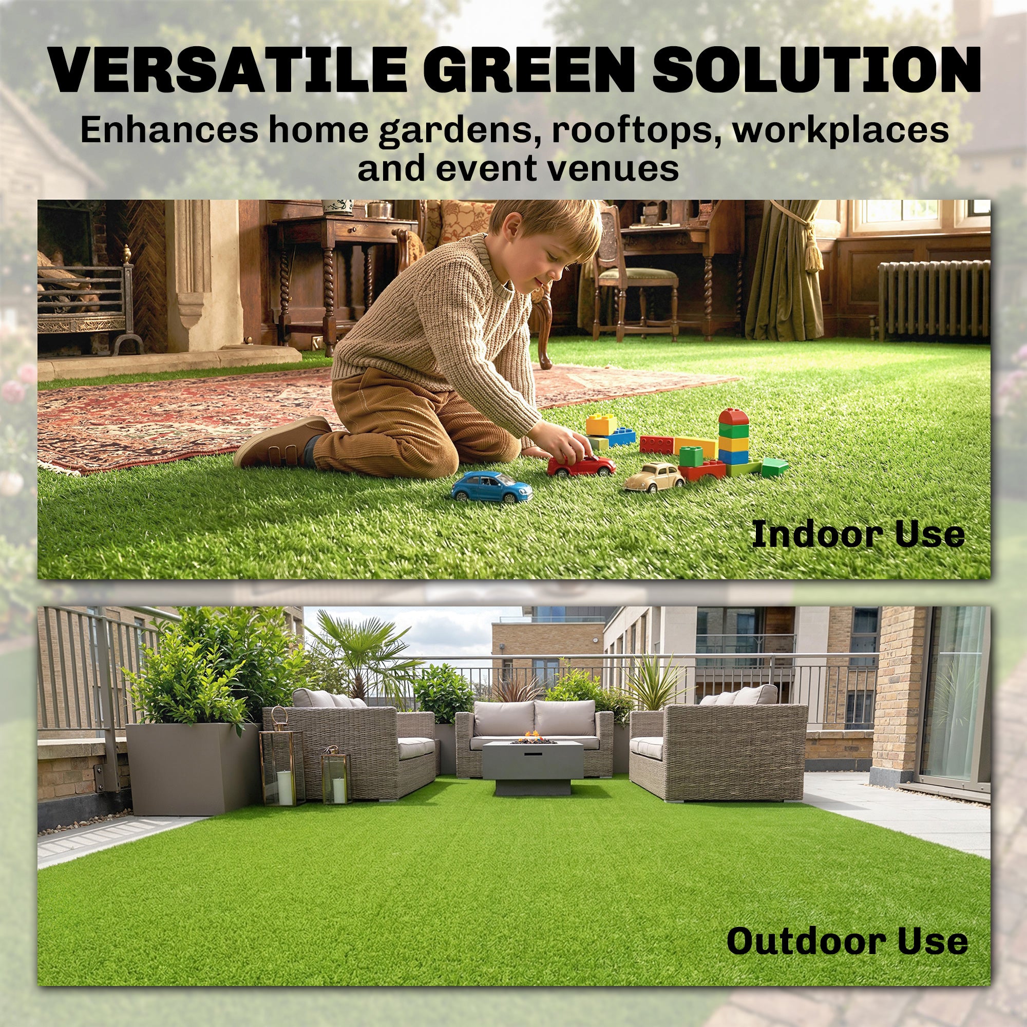 Artificial Grass Turf Low Maintenance Realistic Lawn Pet Turf with Drain Holes for Garden 1m x 4m Green