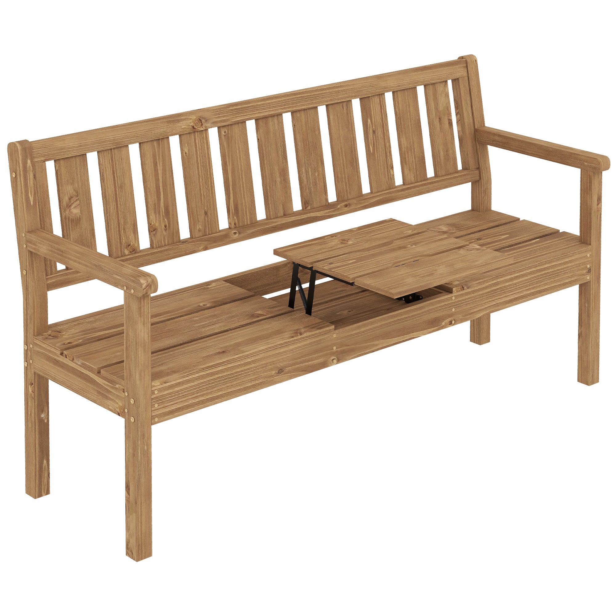 Wooden Garden Bench with Liftable Table & Shelf, 2-3-Seater Outdoor Loveseat with Fir Wood Frame, Teak