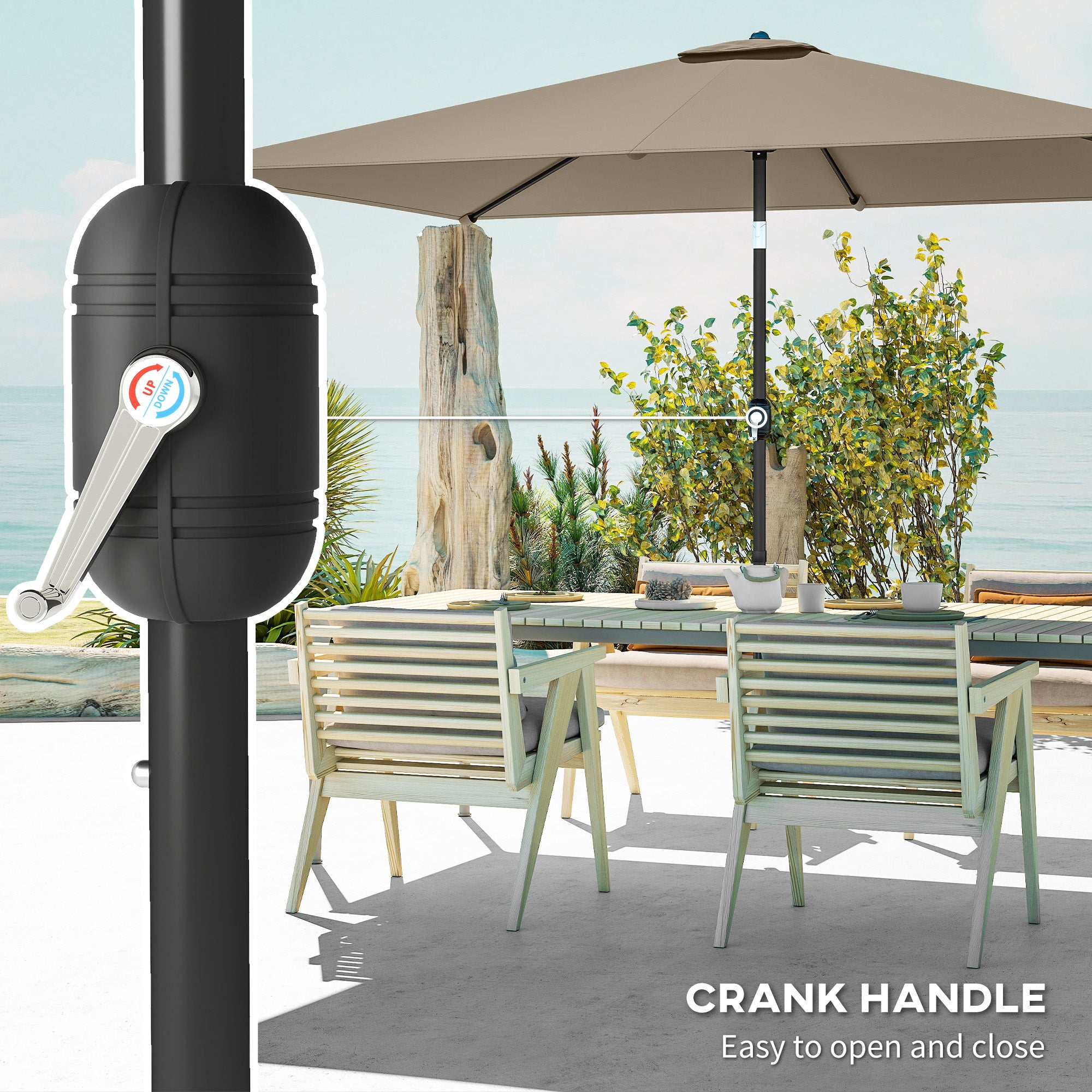 Garden Parasol, Parasol Umbrella with Crank Handle, Tilt Function, Polyester Canopy, Khaki