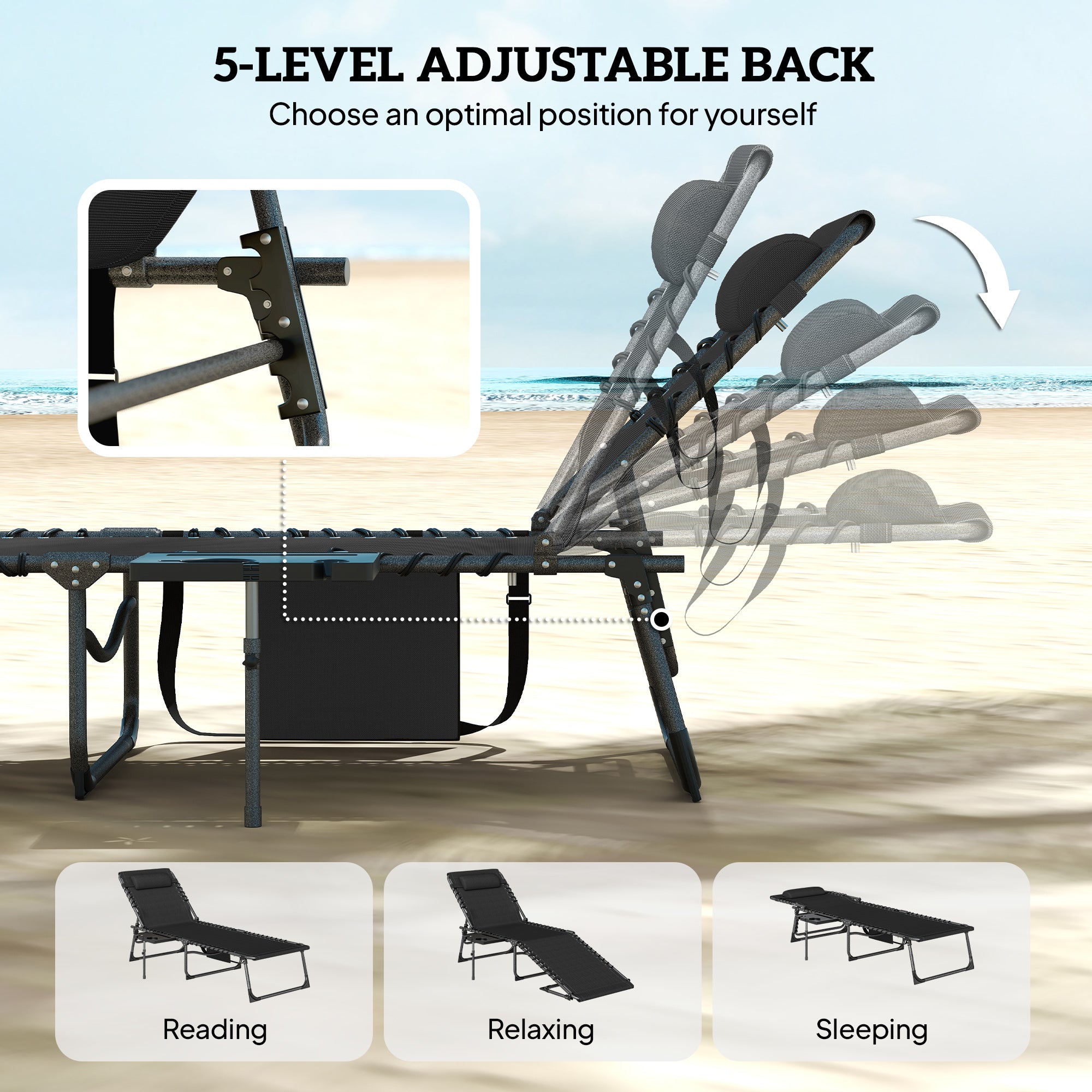 Five-Position Reclining Sun Loungers Set of 2 - Black