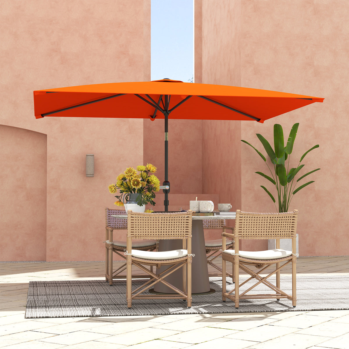 3x2m Rectangular Patio Parasol with Aluminium Tilt Crank - Orange