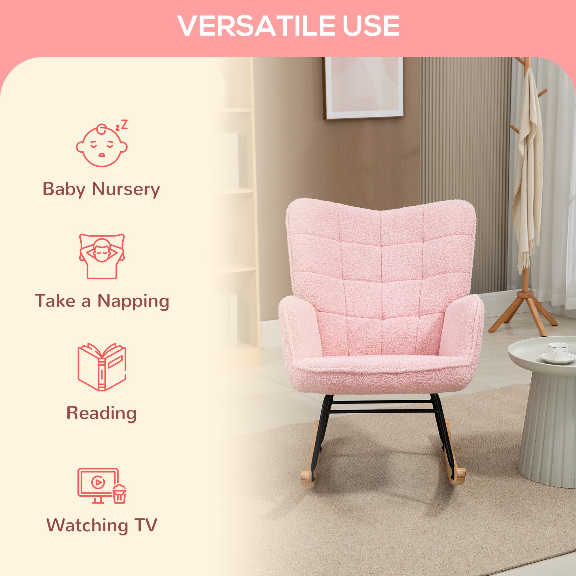 Soft Fleecey Rocking Wingback Chair - Pink