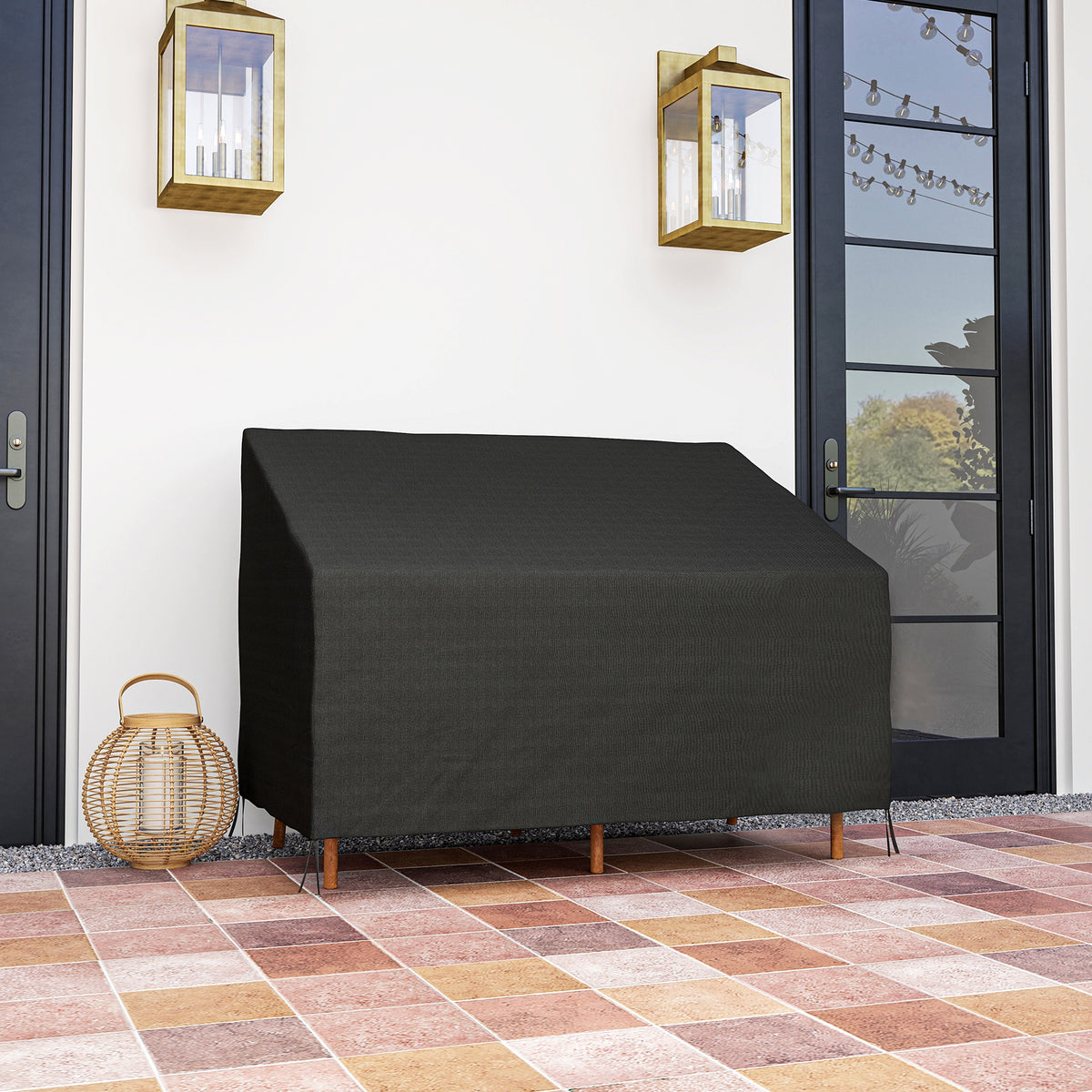 600D Oxford Cloth 2 Seater Sofa Furniture Cover Waterproof for Garden Patio - Black