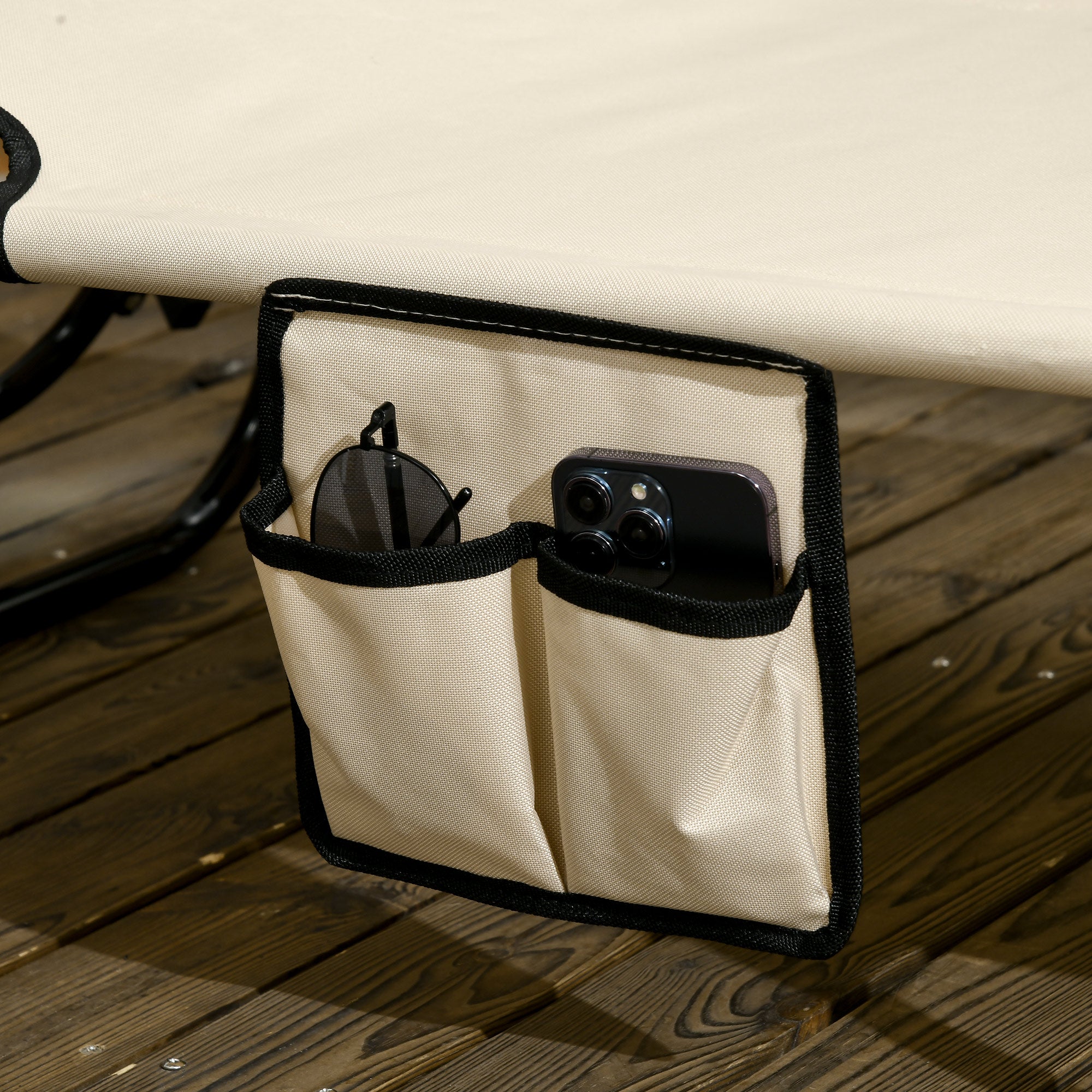 2 Piece Folding Adjustable Sun Loungers with Canopy and Side Pocket - Tan Brown