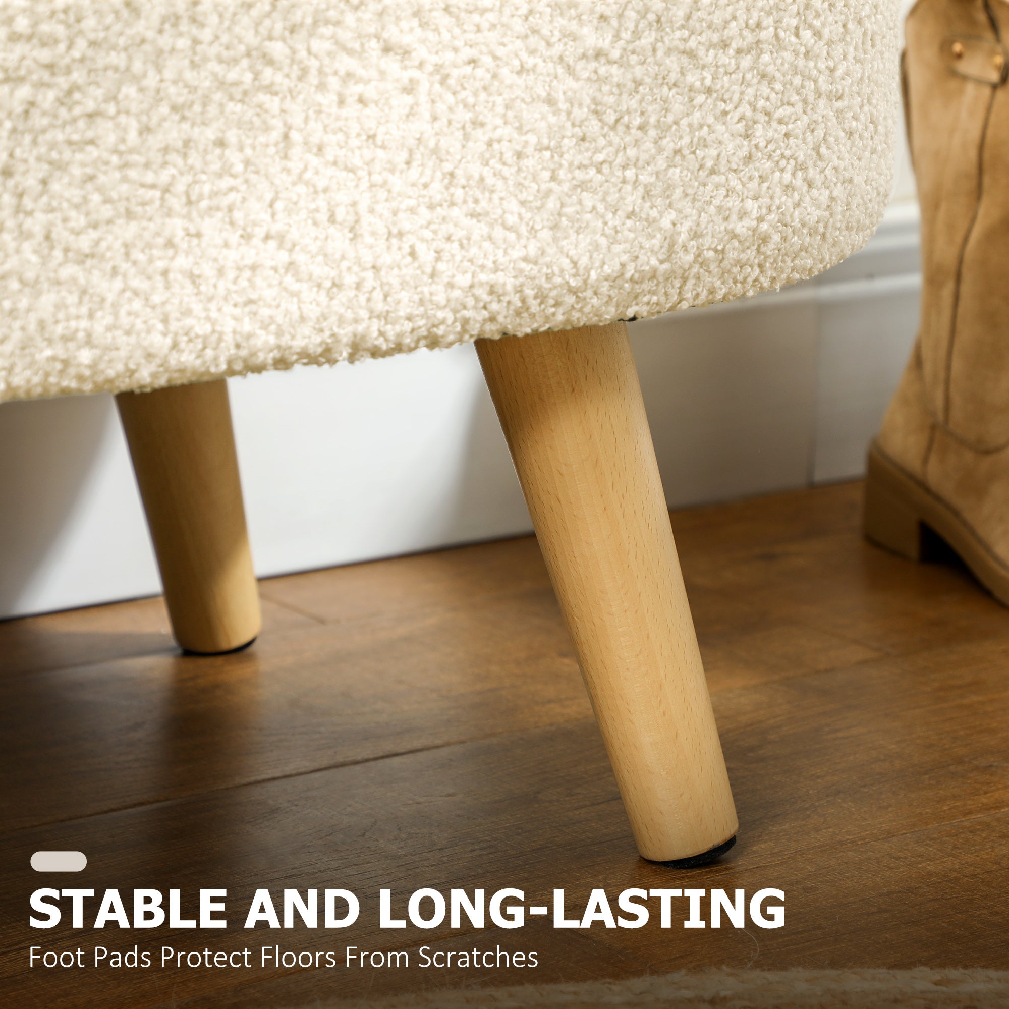 Teddy Fleece Storage Ottoman - Cream White