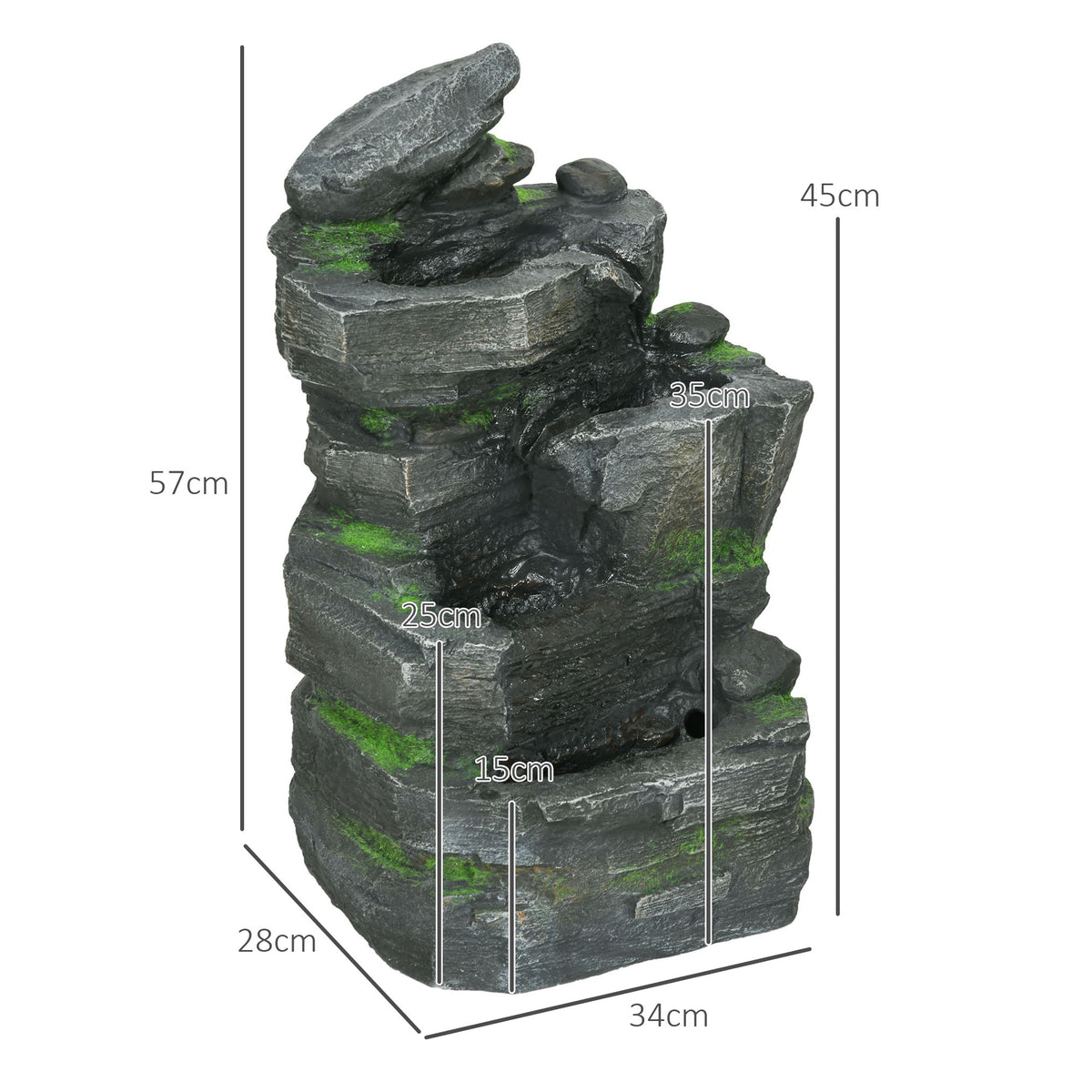 Garden Solar-Powered Water Feature with LED Lights - Dark Grey