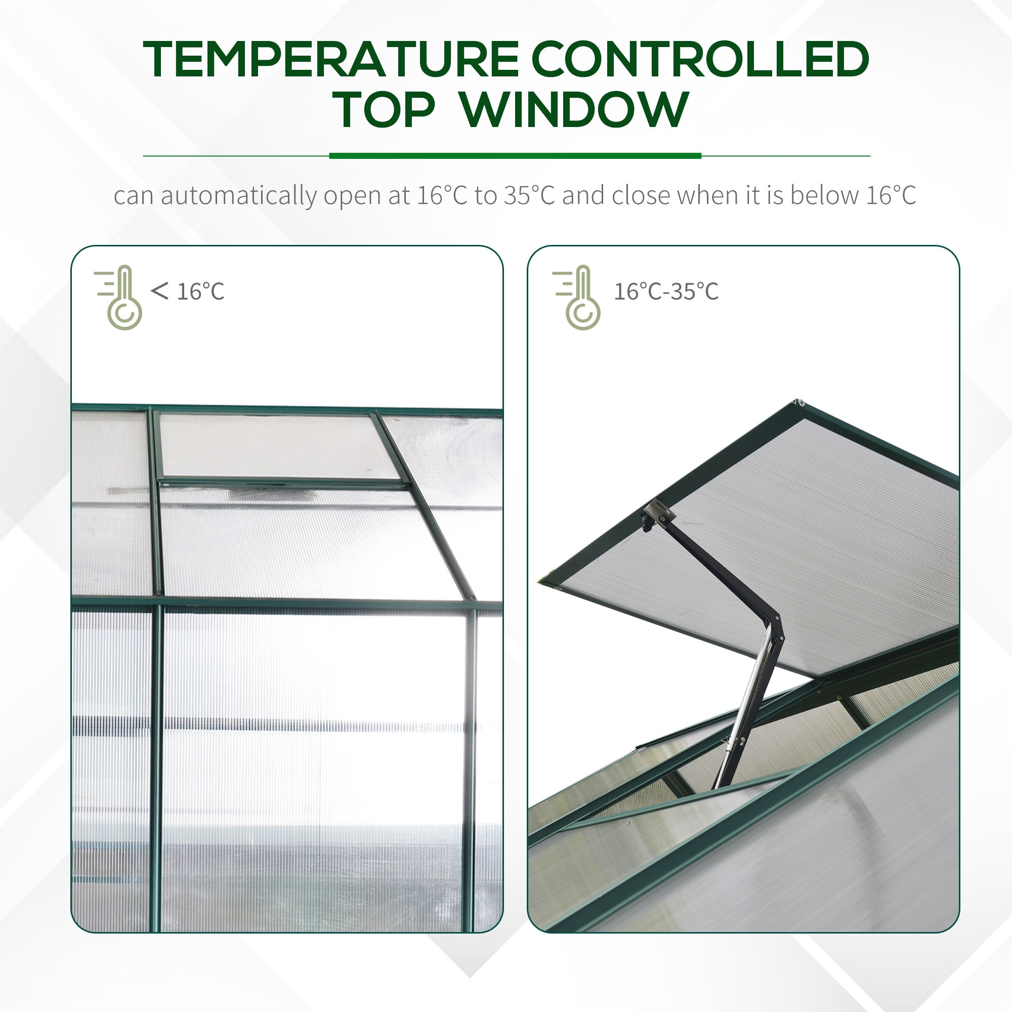 Garden Walk-in Aluminium Greenhouse Polycarbonate with Plant Bed, Temperature Controlled Window, Foundation, 6 x 8ft