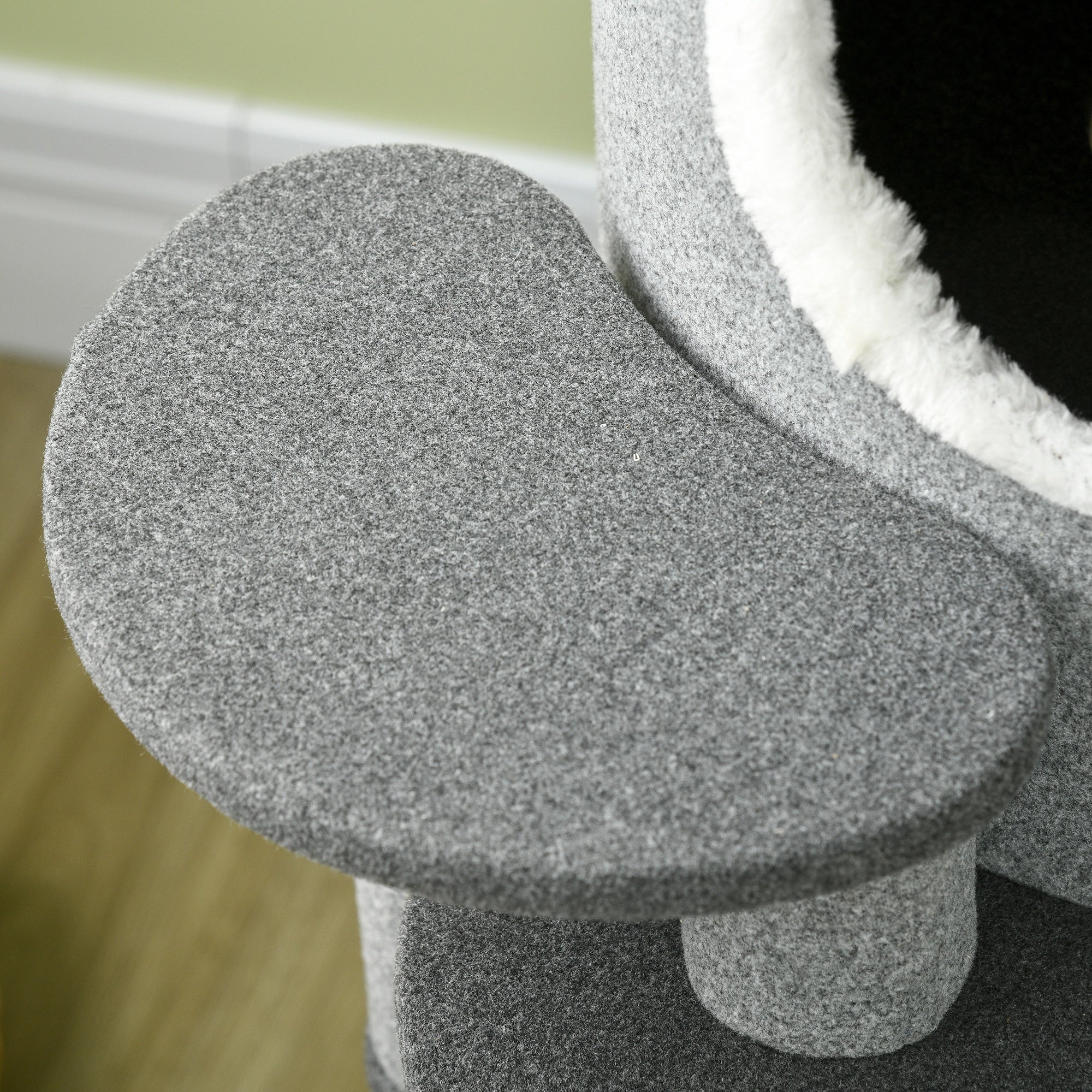 Barrel Shaped Cat Tree with Sisal Scratching Posts, Cat Bed, Platforms, Hanging Ball, Grey, Grey