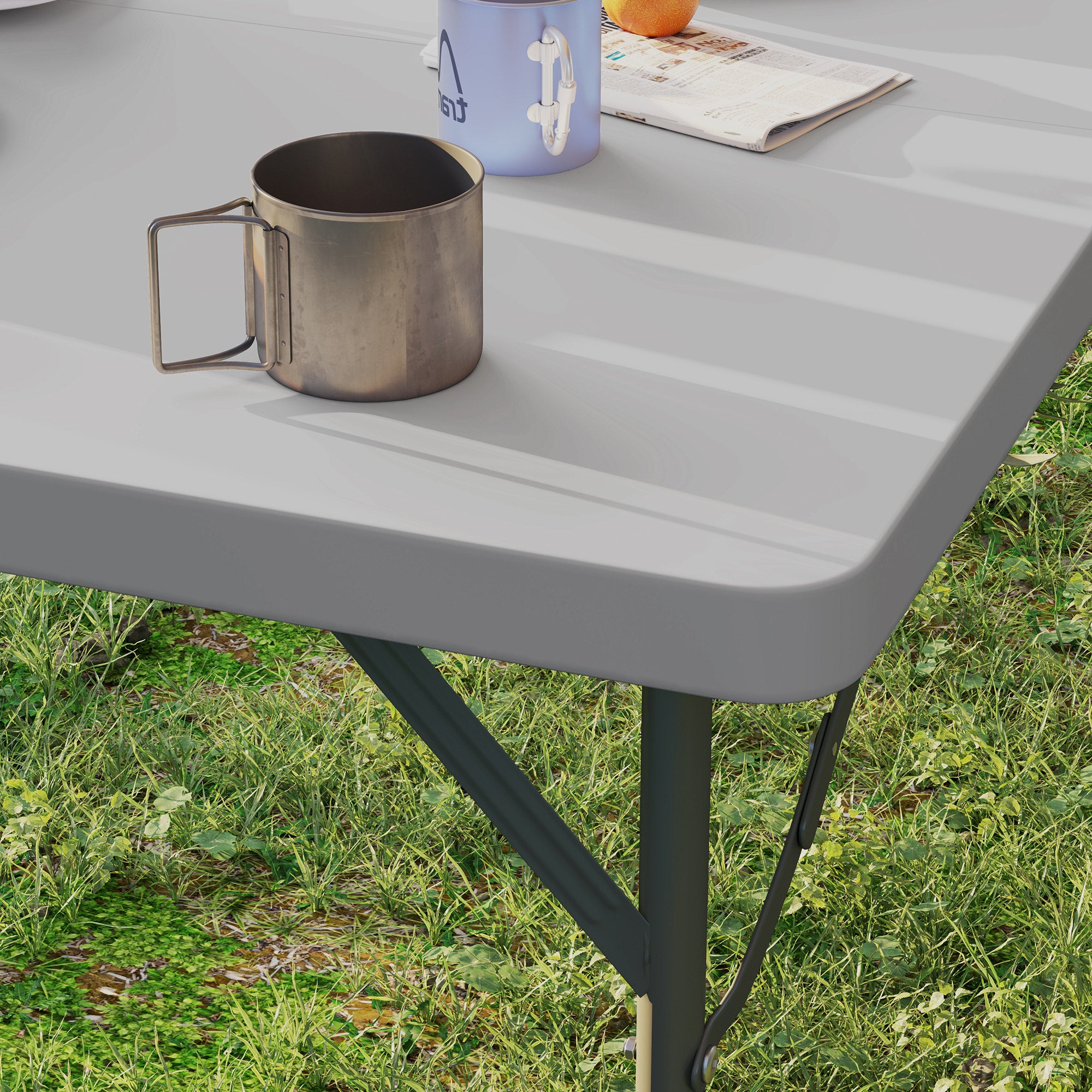 Heavy Duty 3ft Folding Camping Table with Adjustable Height - Dark Grey