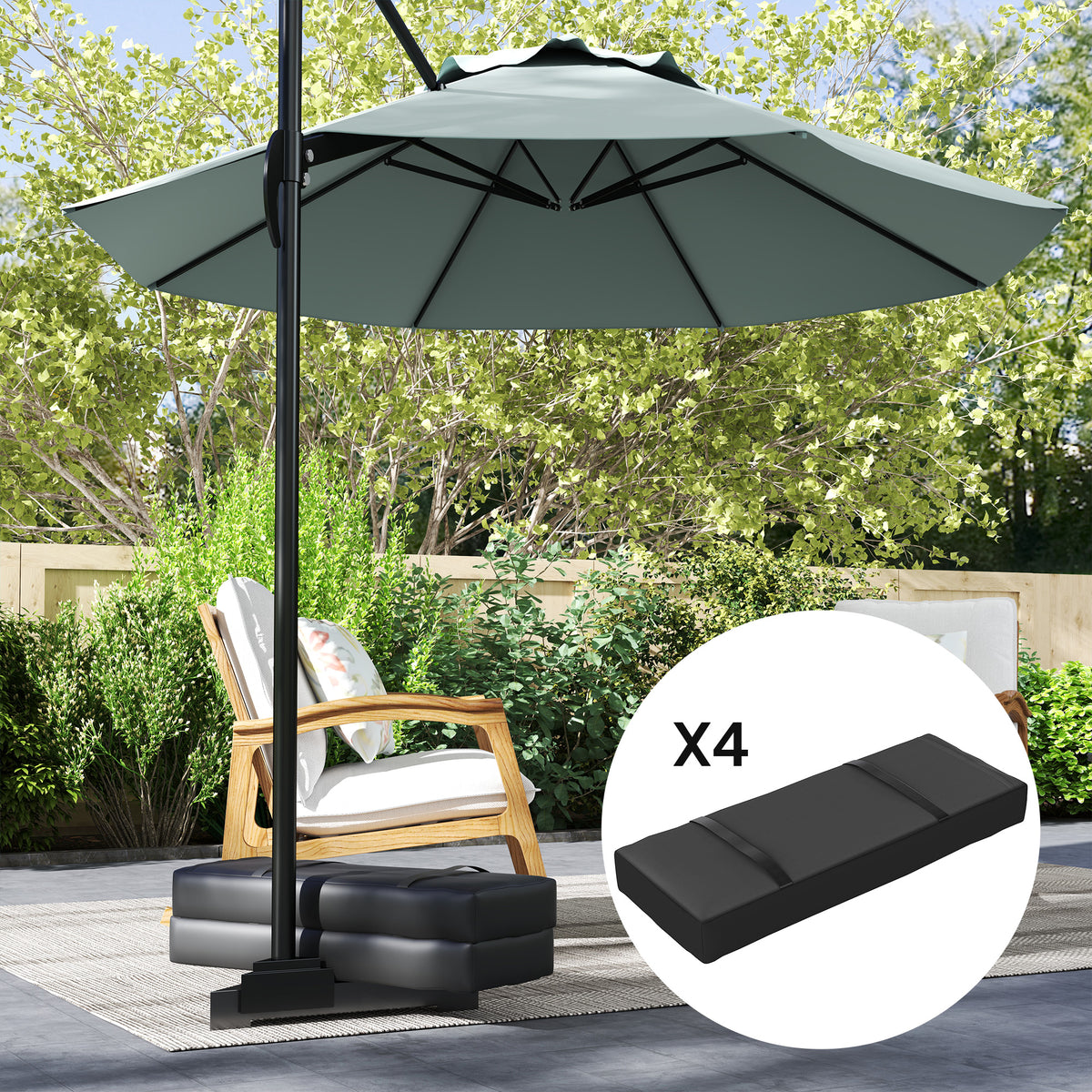 Set of 4 Parasol Weight Bags 25kg Fillable Sandbags with Handles - Black