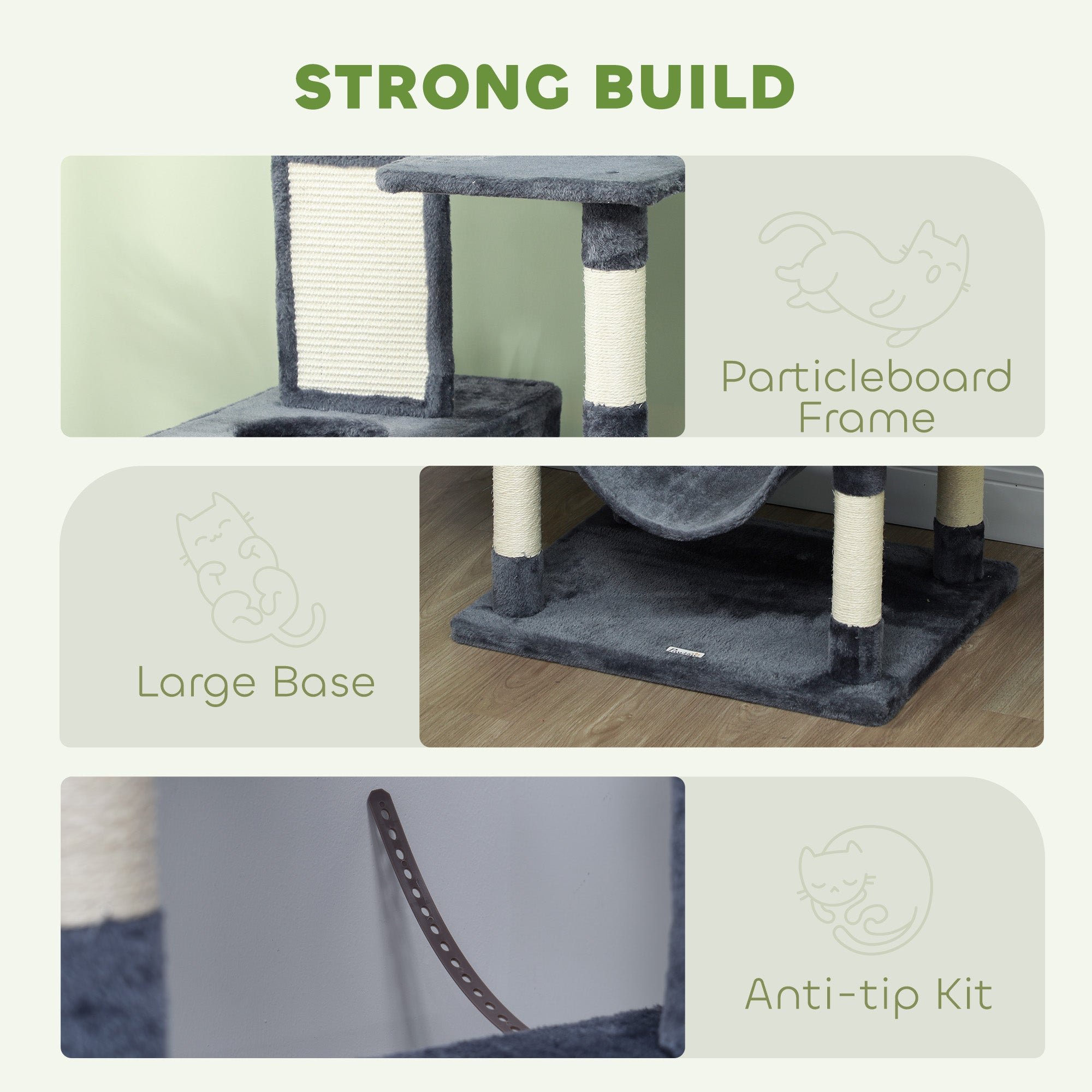 206cm Cat Tree, Multi-Level Cat Tower with Scratching Posts and Board, Beds, Condos, Platforms, Toy Balls, Dark Grey