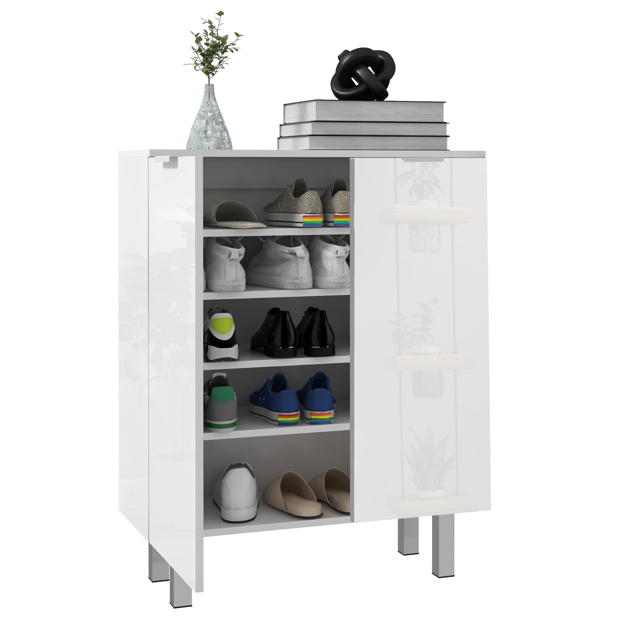 Five-Shelf Shoe Storage Cupboard - White