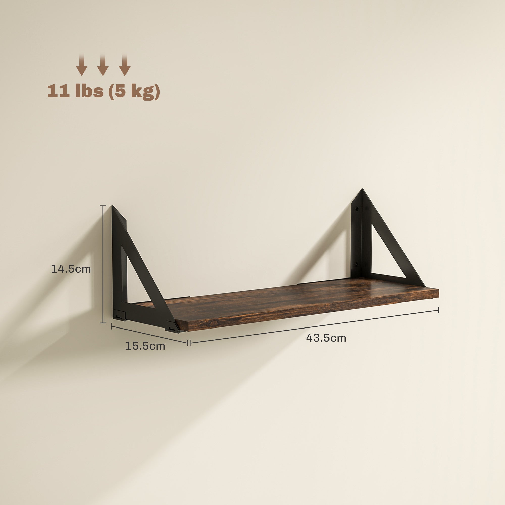 Set of 3 Vintage Wall Mounted Floating Shelves for Living Room, Entryway, Bedroom - Rustic Brown