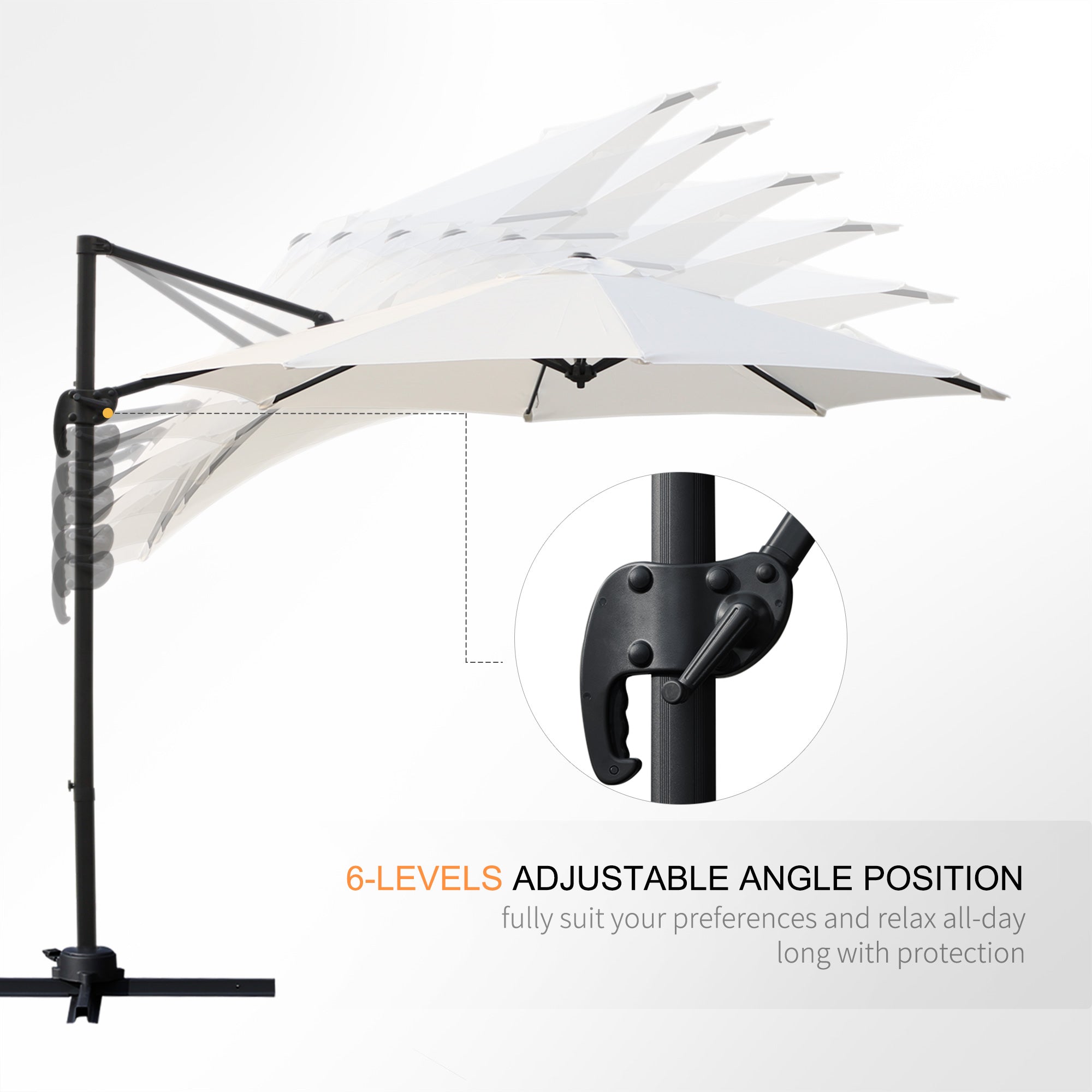 Umbrella Parasol W/360° Rotation 294x248H cm-Cream White