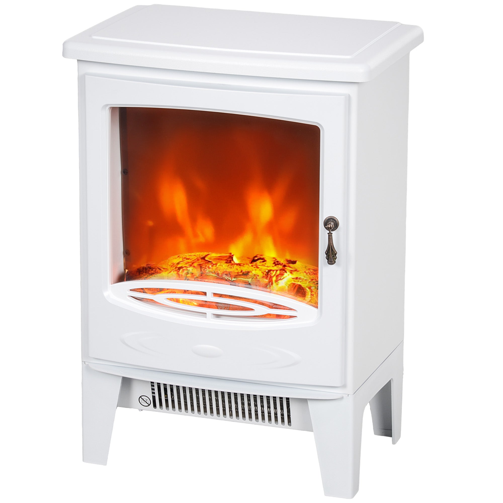 Tempered Glass Casing Electric Fireplace, Freestanding Electric Fire with Realistic Flame Effect, Electric Log Burner with Overheat Protection, 950w/ 1850W, White