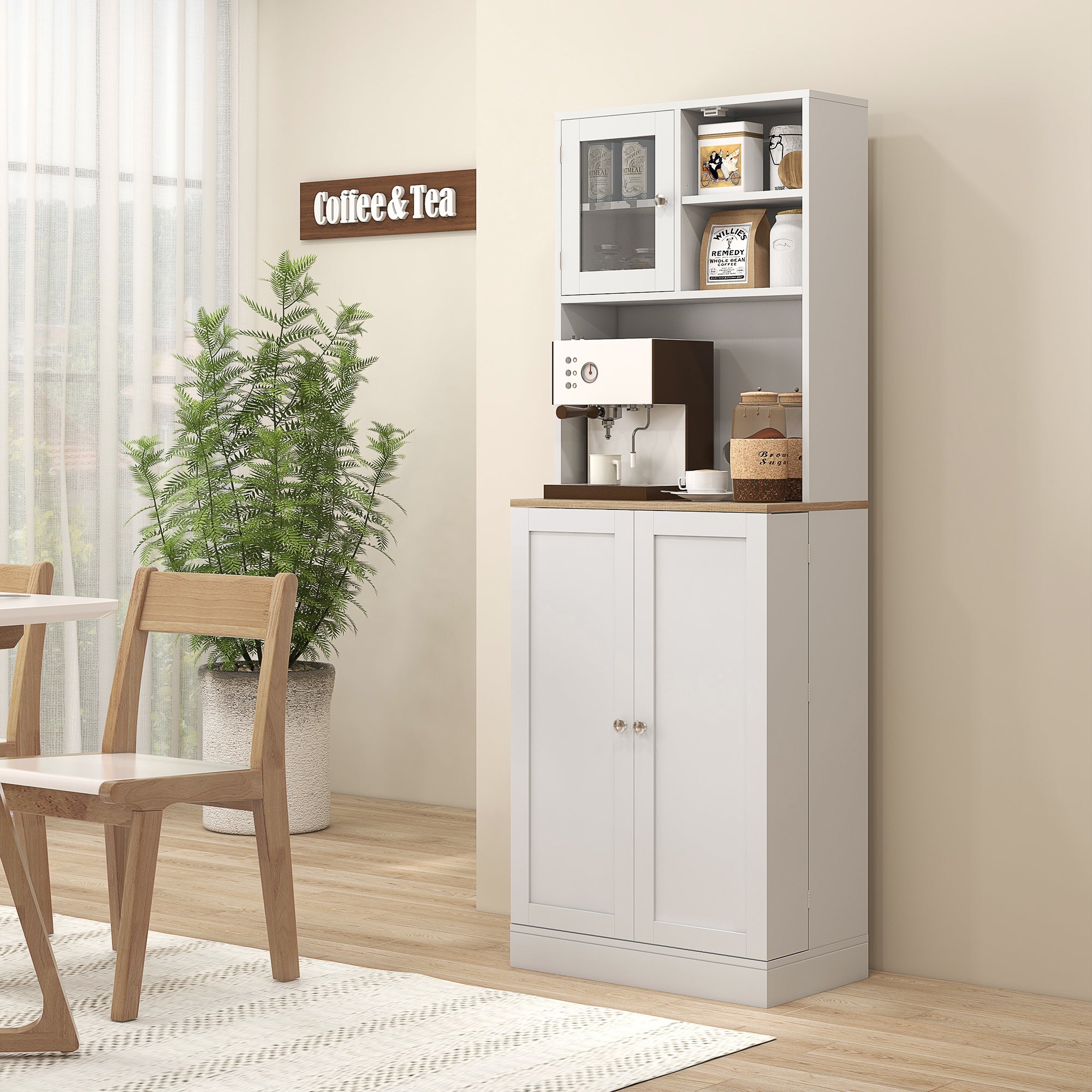 HOMCOM Two-Part Kitchen Storage Cabinet - White