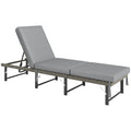 Single Folding Rattan Sun Lounger with Cushion - Grey