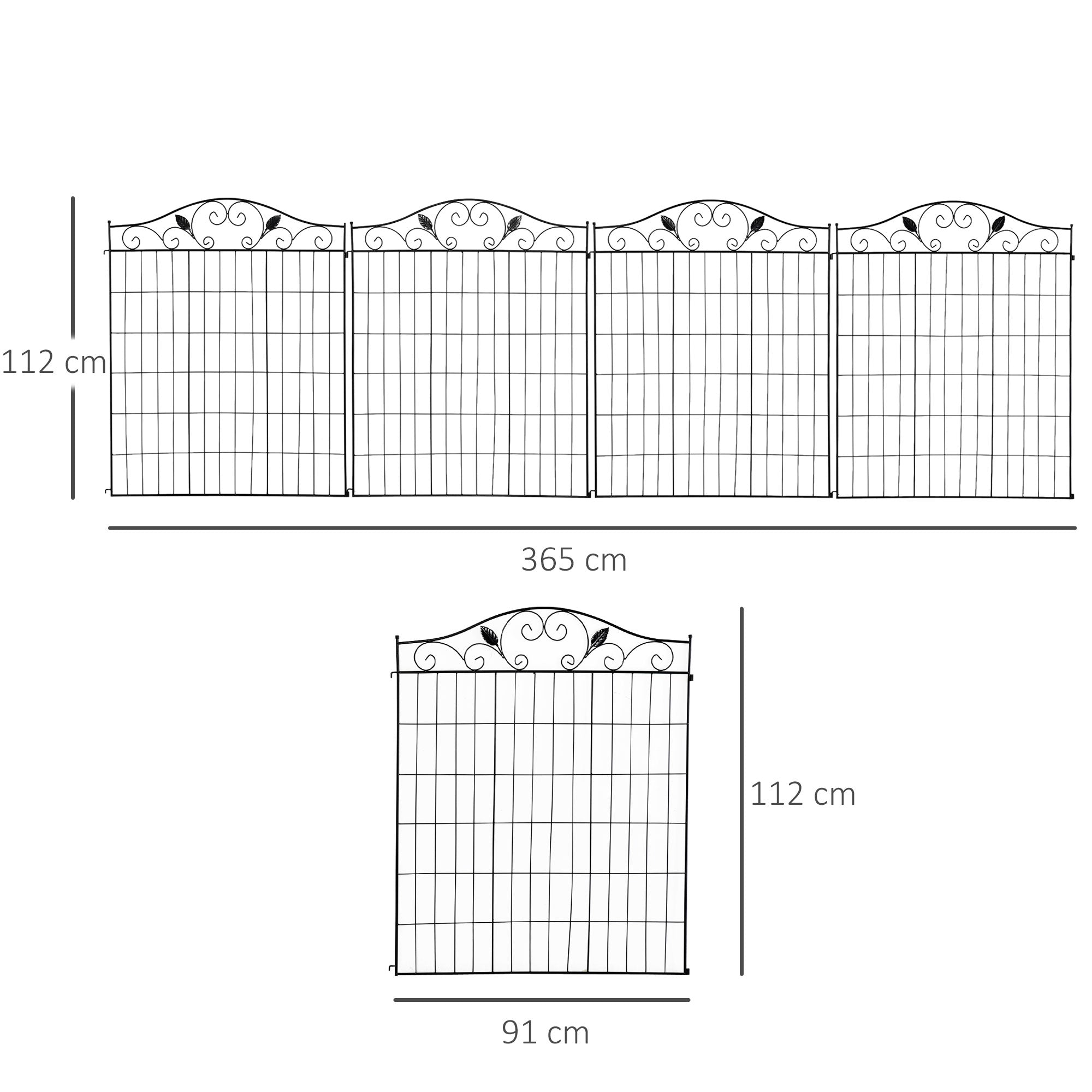 Set of 2 Decorative Garden Fence, 8 Panels Metal Picket Fence, Versatile Shapes for Patio Lawn, 365cm x 112cm, Black