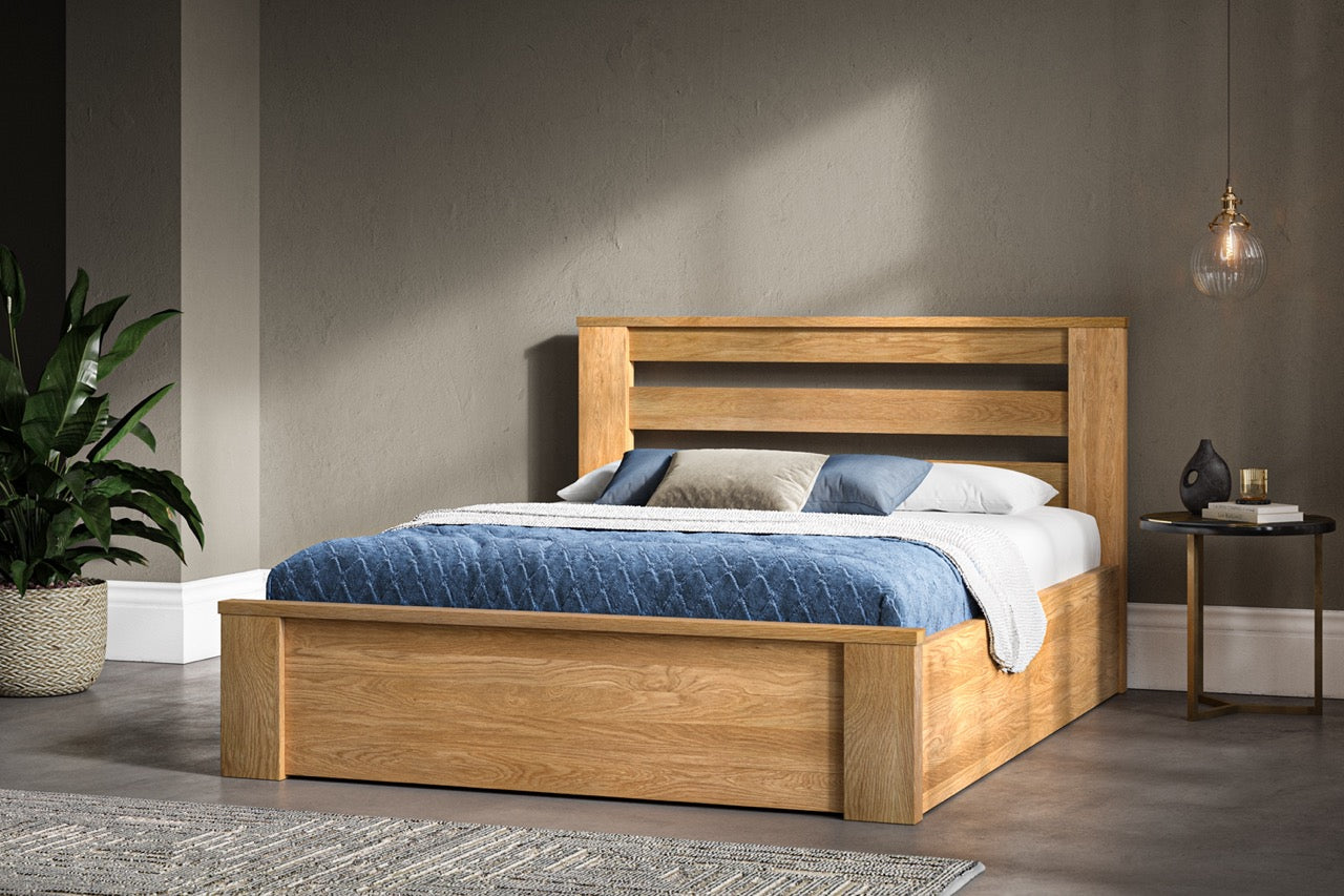 Charnwood Ottoman Bed Oak - Double - Bedzy UK modern and affordable home furniture England