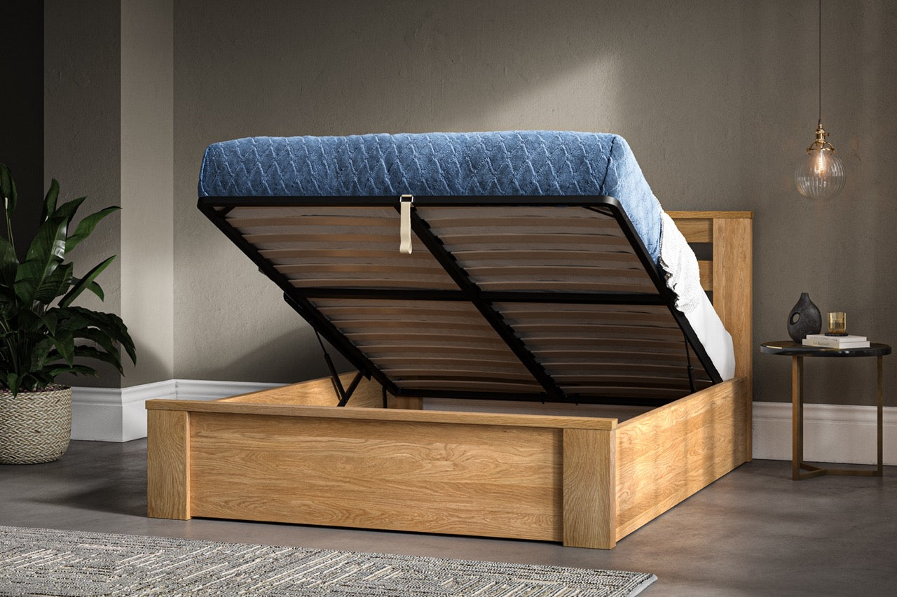 Charnwood Ottoman Bed Oak - Double - Bedzy UK modern and affordable home furniture England