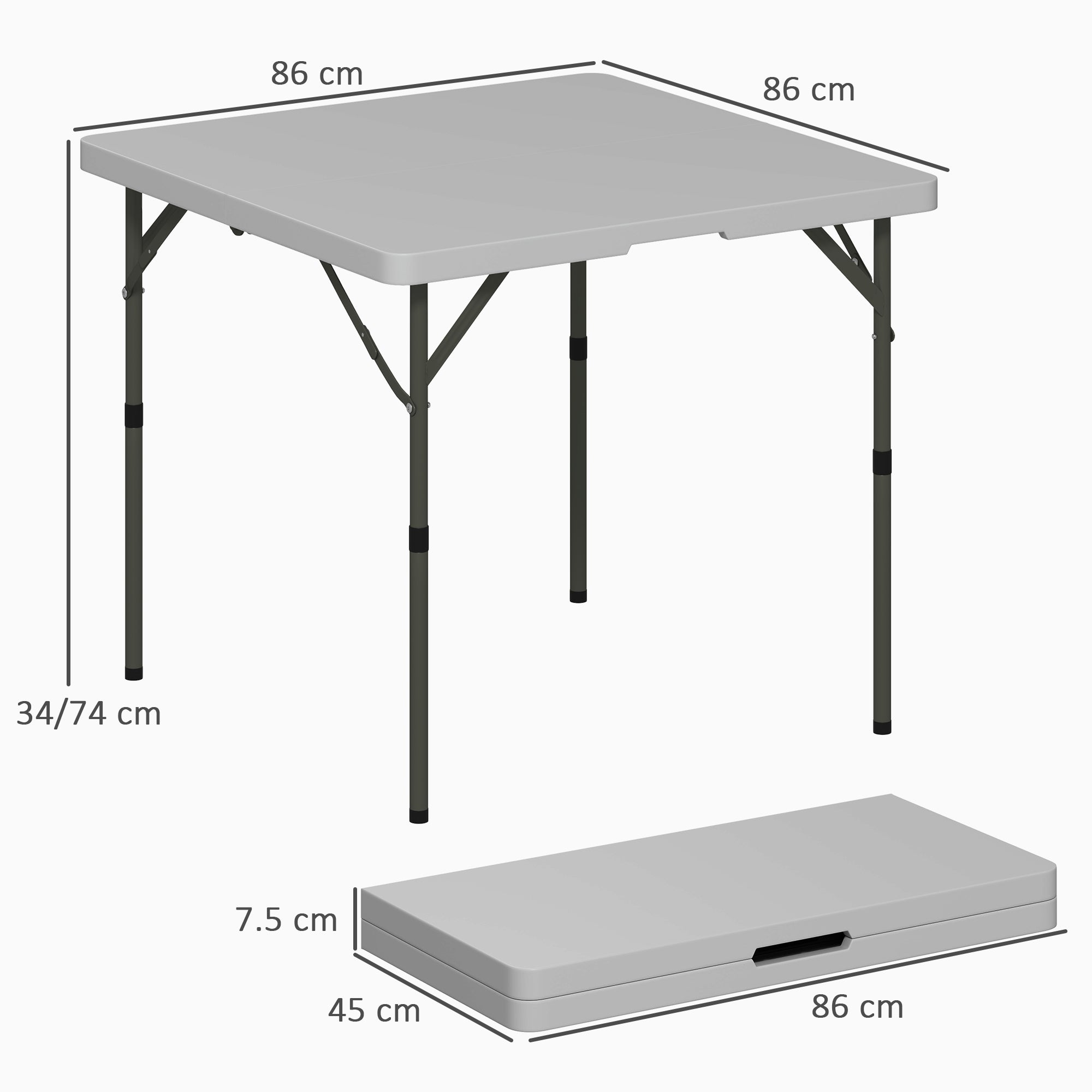 Heavy Duty 3ft Folding Camping Table with Adjustable Height - Dark Grey
