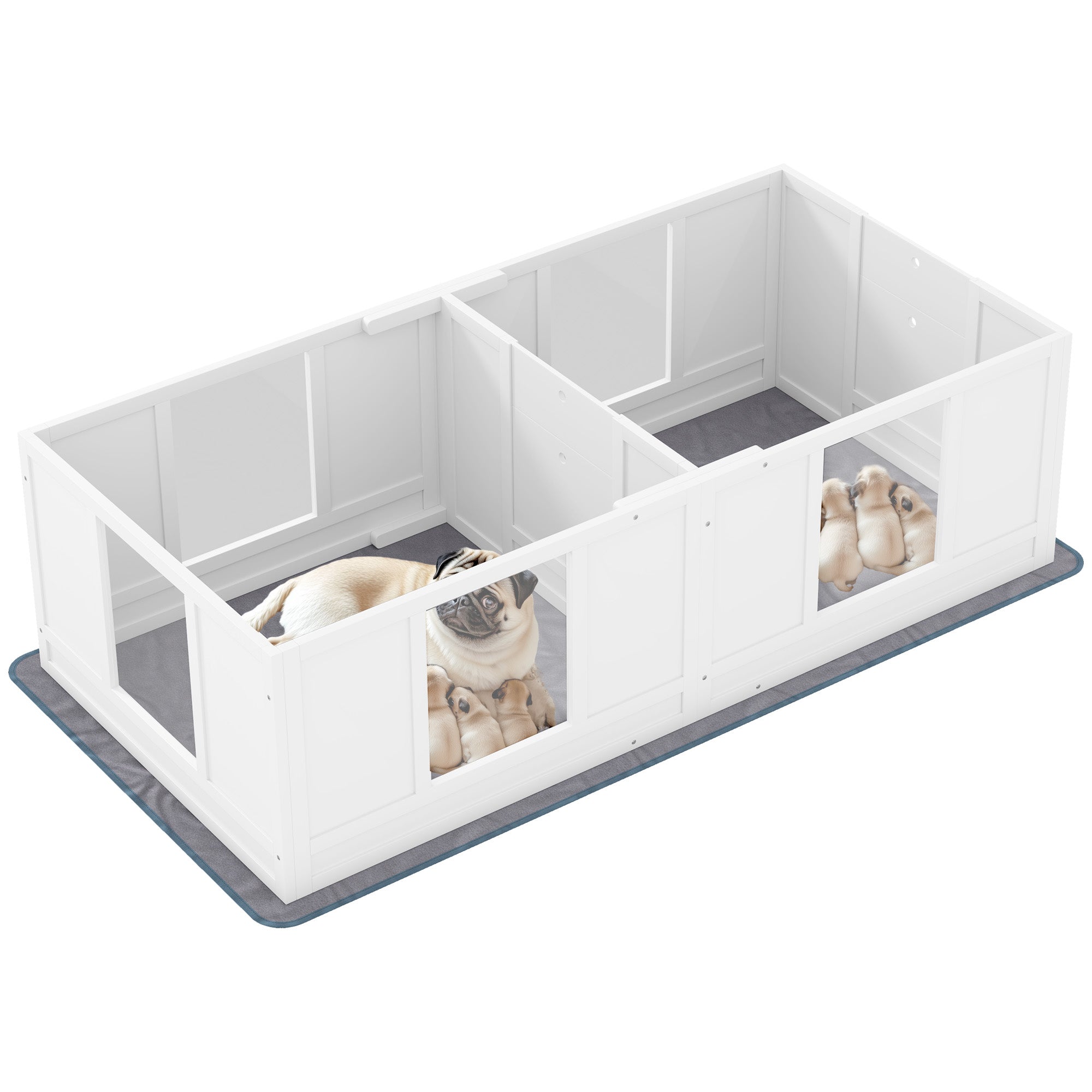 Two Room Design Whelping Box for Dogs with Whelping Pad, Clear Panels, Adjustable Entrance, for Small Dogs, 164 x 80cm