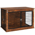 Large Dog Crate Furniture with Flip-up Top & 2 Doors - Rustic Brown