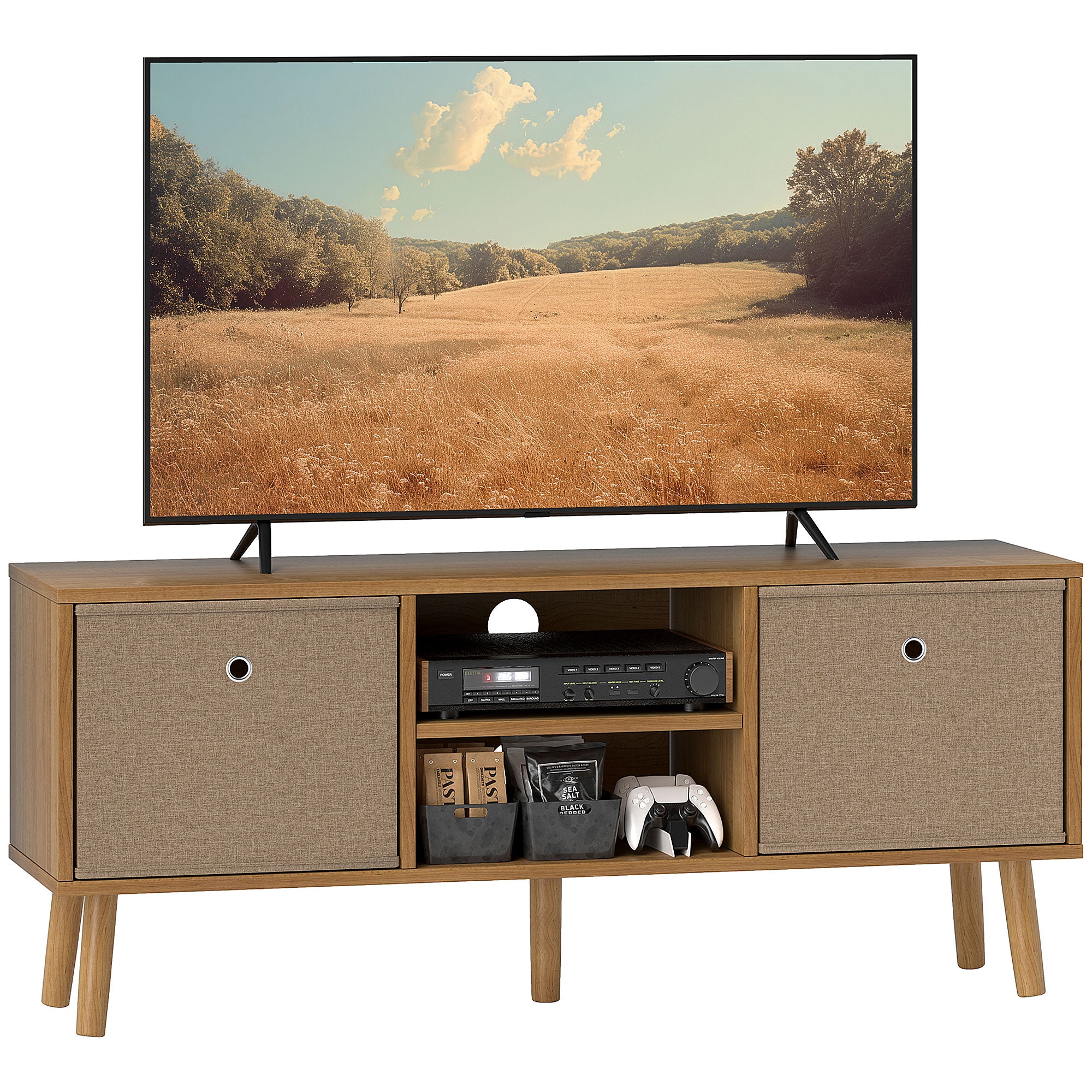 TV Cabinet Stand Unit for TVs up to 50'' with Foldable Drawers, Entertainment Centre for Living Room Brown