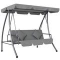 Outdoor 2-in-1 3-Seater Swing Chair Lounger with Convertible Bed and Canopy - Light Grey