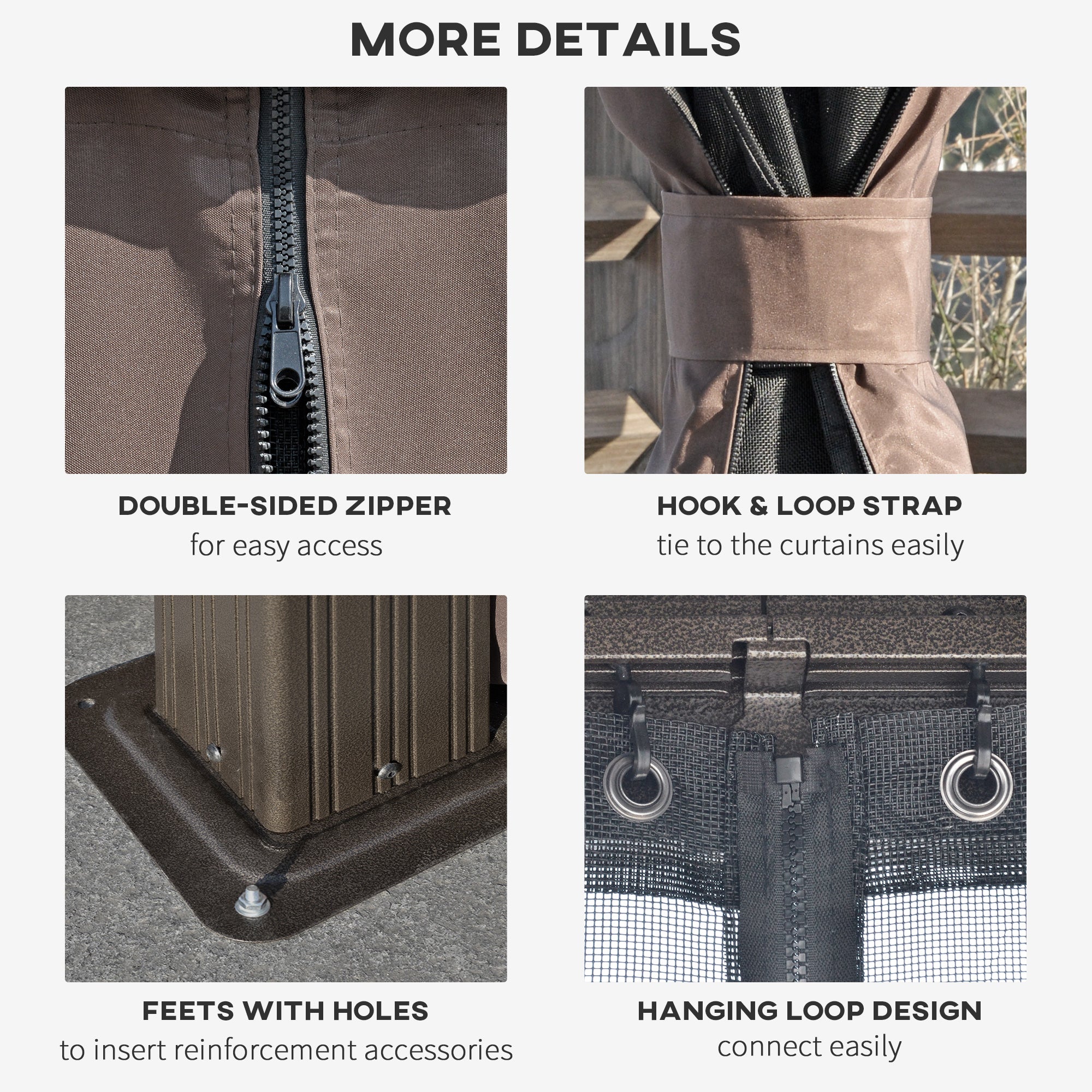 3.65 x 3m Aluminium Hardtop Gazebo, with Accessories - Brown