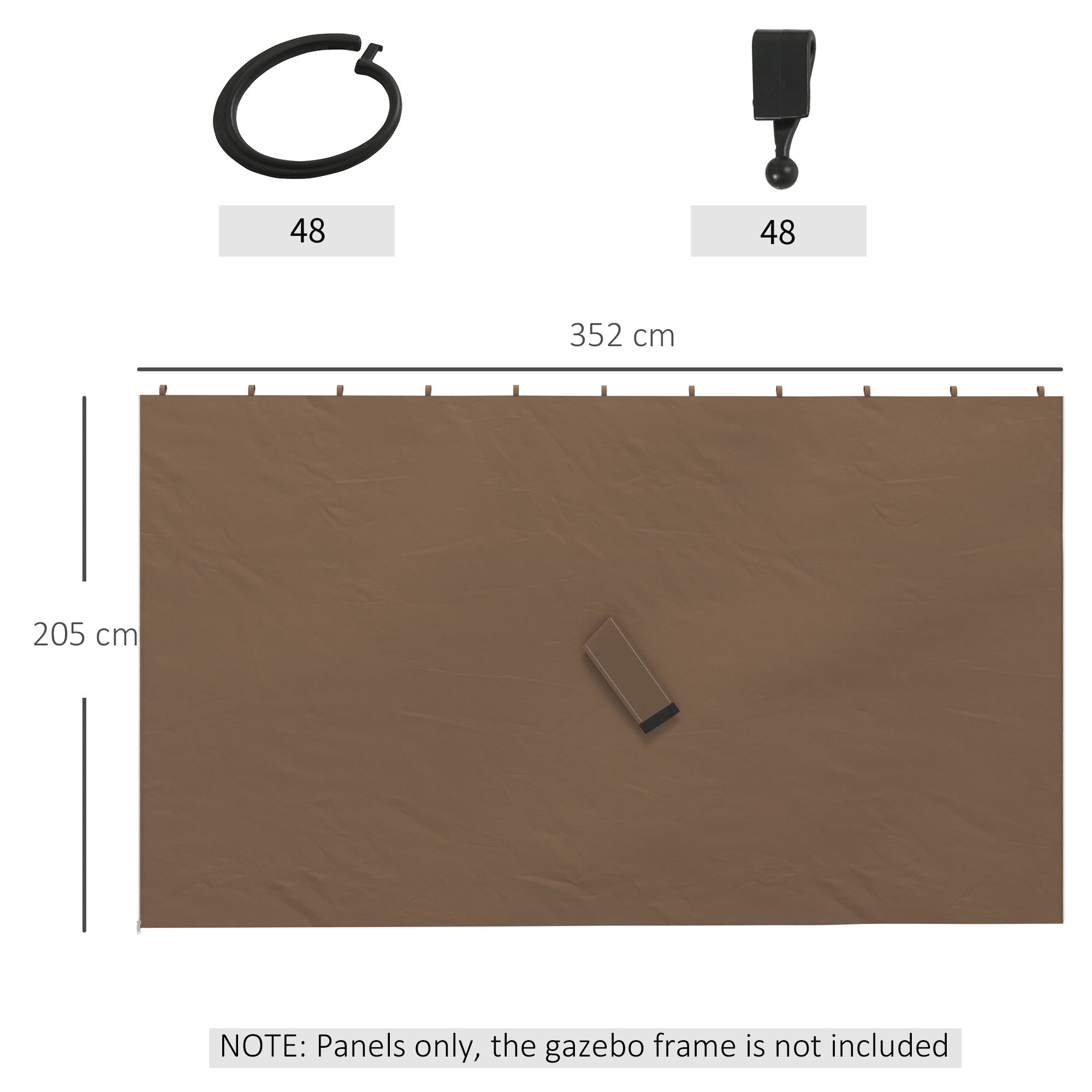 Set of Four Polyester Gazebo Replacement Walls 3x4m - Dark Brown