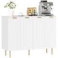 Modern Sideboard Buffet Cabinet with 4 Doors & Adjustable Shelves, Metal Legs - White