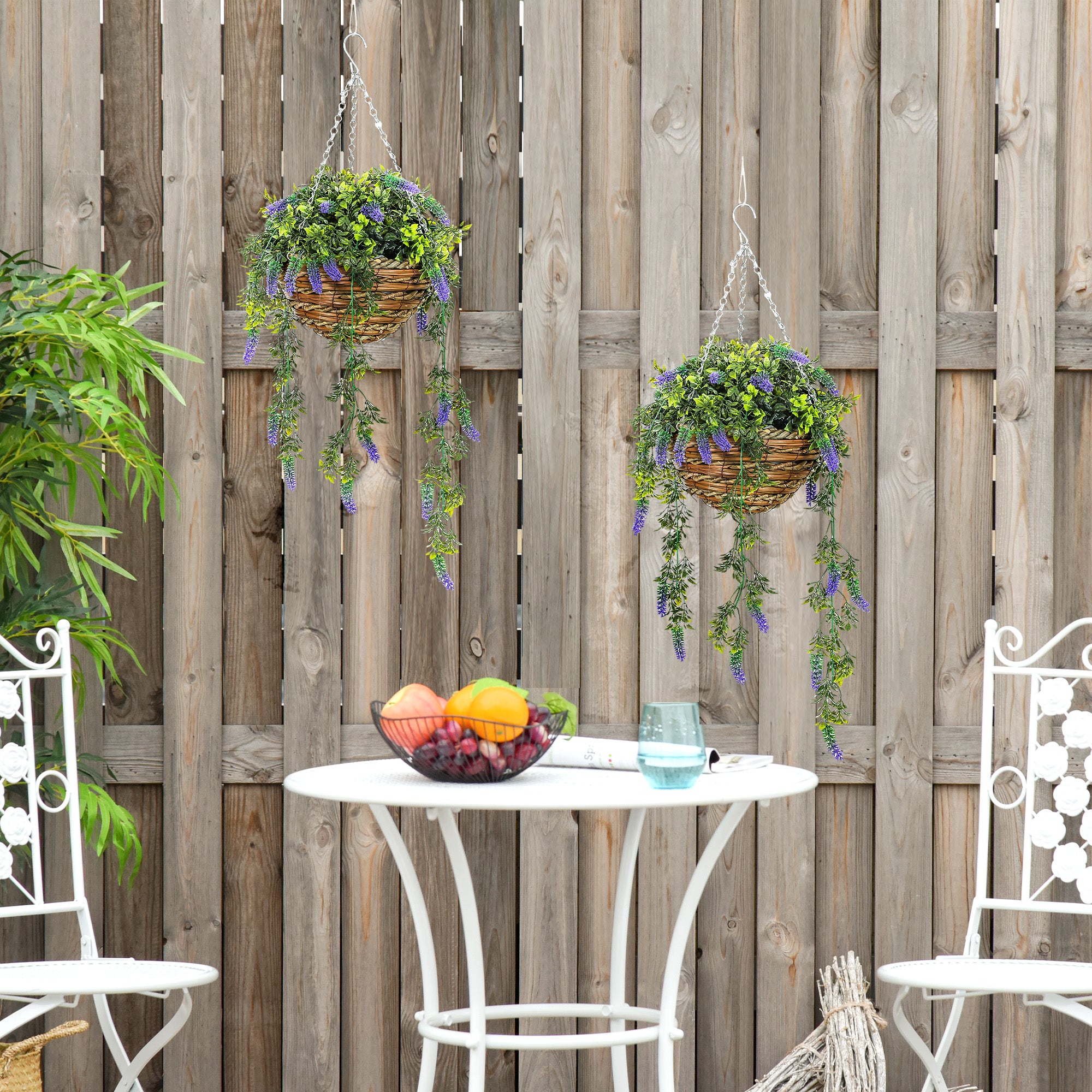 Artificial Lavender Plants Set of 2 Hanging Baskets Purple