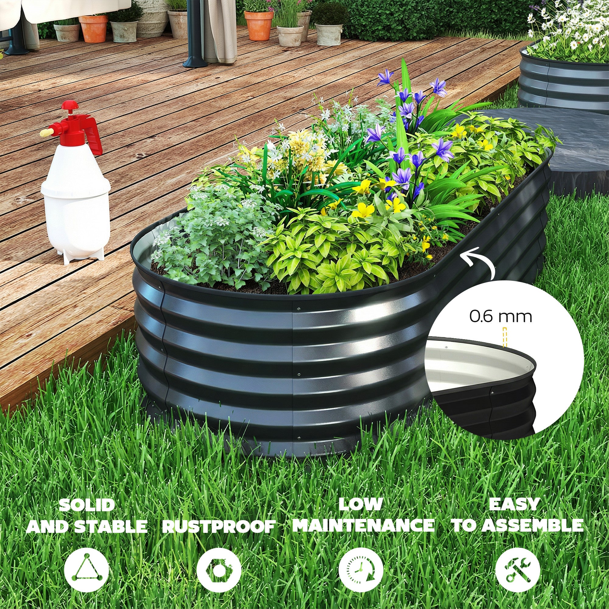Set of Two 150 x 60cm Steel Planters - Dark Grey