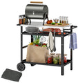 BBQ Trolley with Stainless Steel Top, Adjustable Shelf, Hooks & Towel Rack Outdoor Grill Cart with Cover - Black