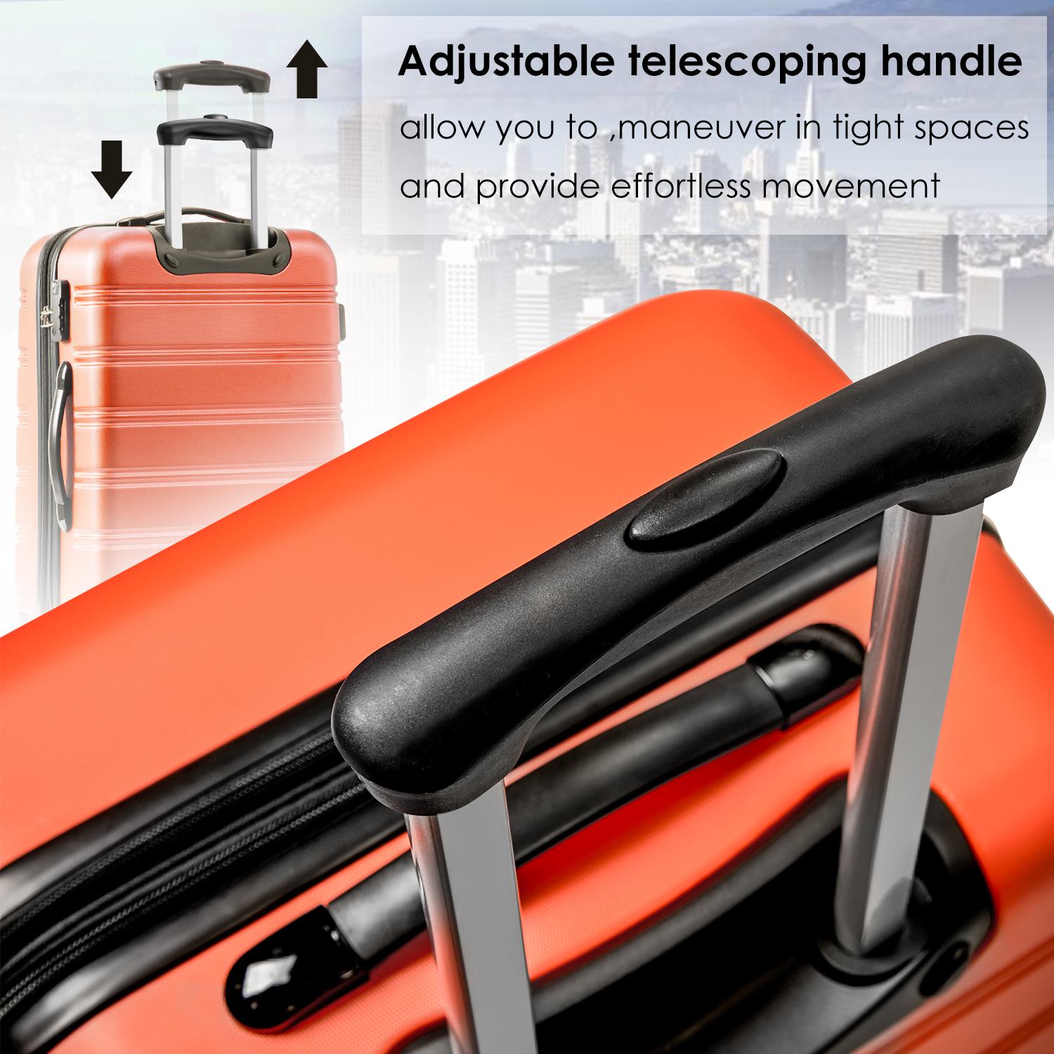20" 4-Wheel ABS Hard Shell Travel Trolley Suitcase with Telescoping Handle, Luggage with Combination Lock, 35L × 23W × 57H cm, Orange