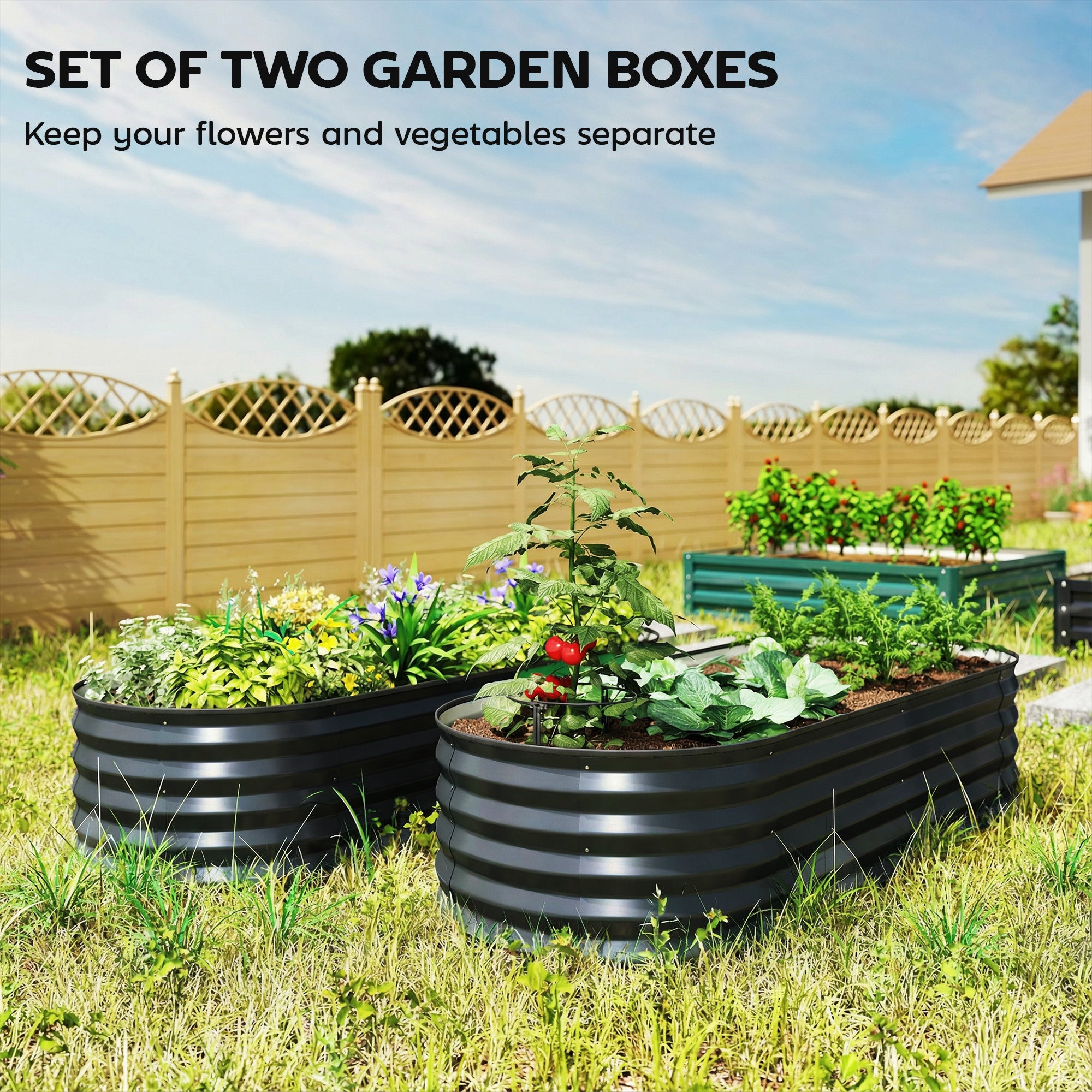 Set of Two 150 x 60cm Steel Planters - Dark Grey