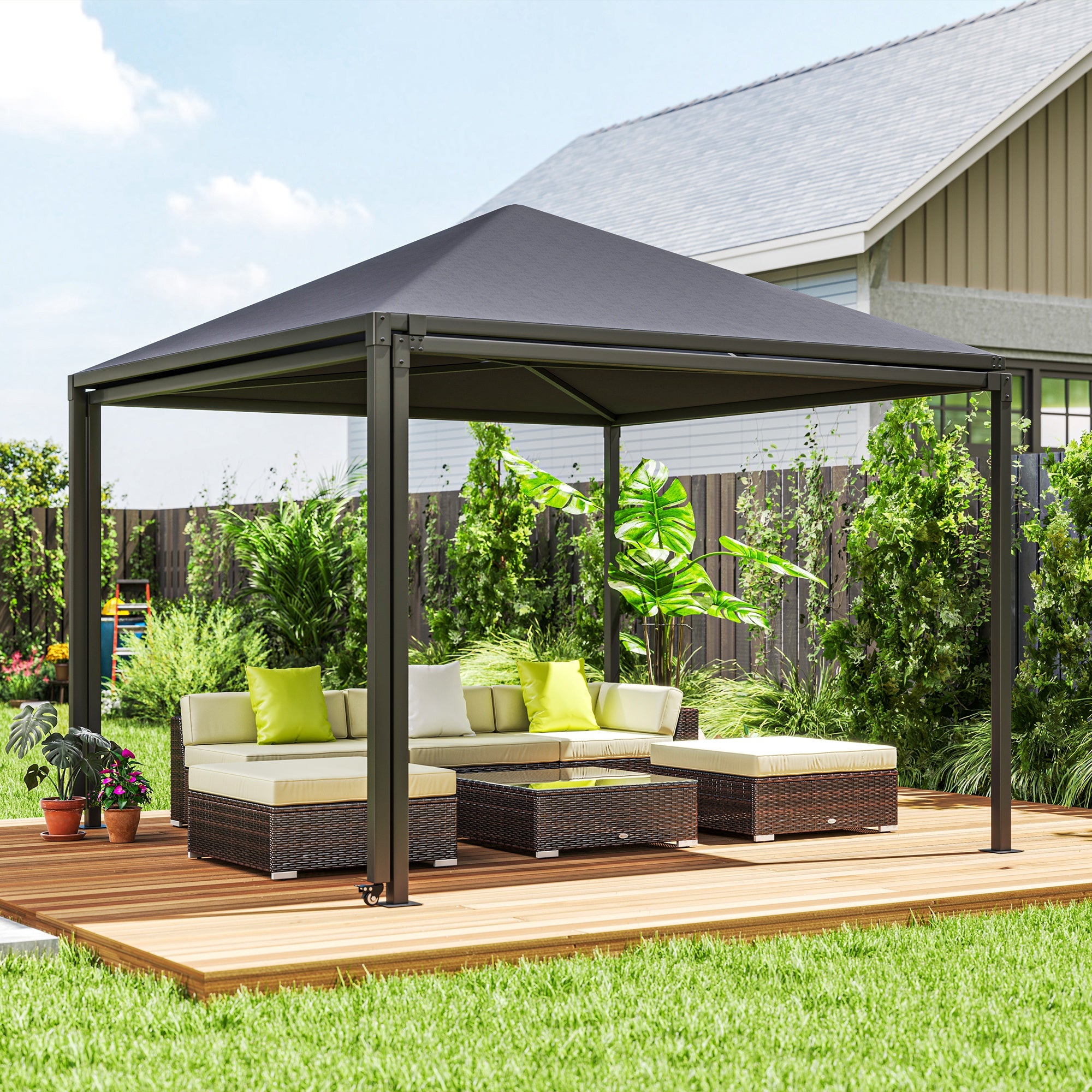 3 x 6m Extendable Metal Garden Gazebo with Wheels and UPF30+ Canopy