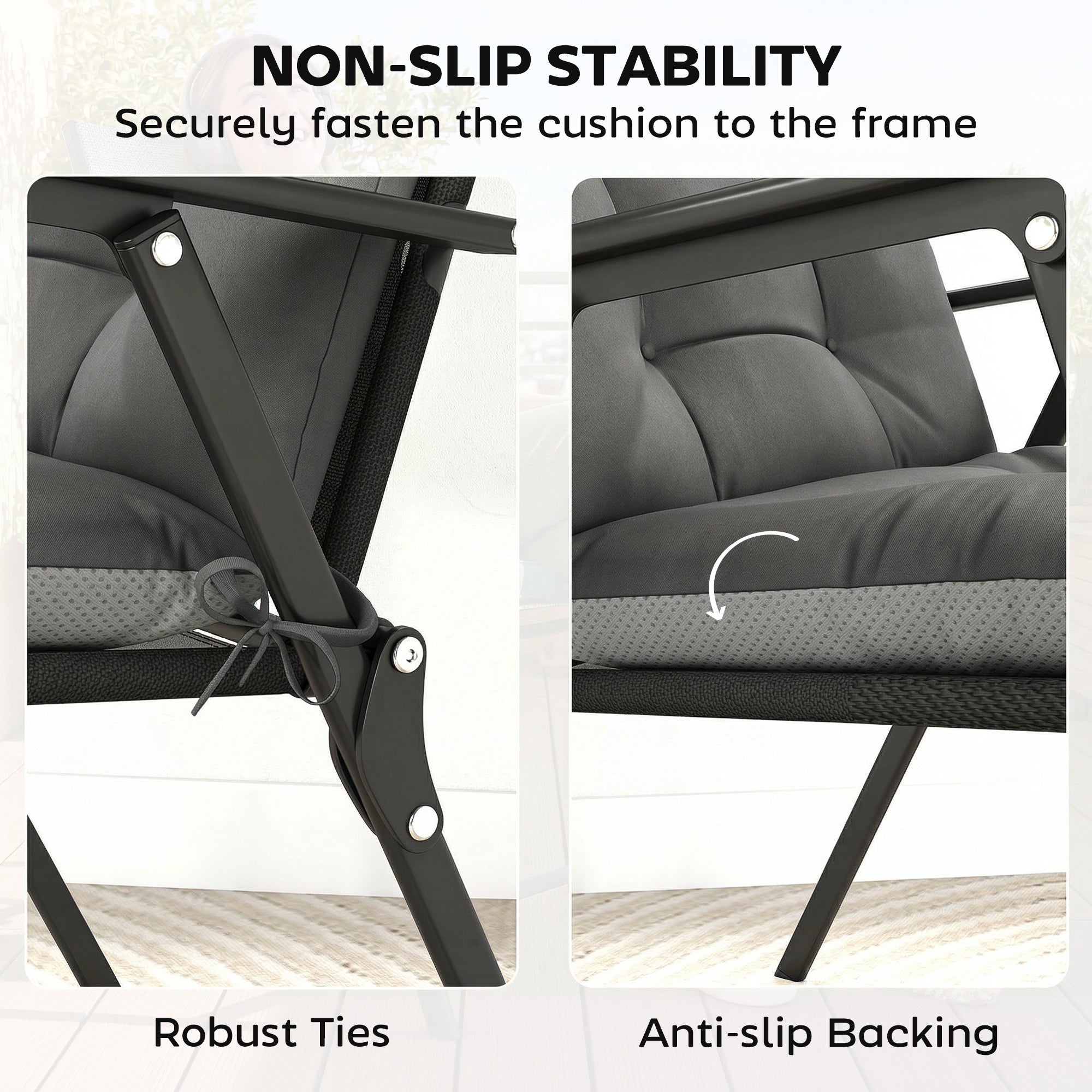 Patio Chair Cushions Set of 4, Waterproof Non-Slip Lounge Chair Cushions, 112x53cm, Dark Grey