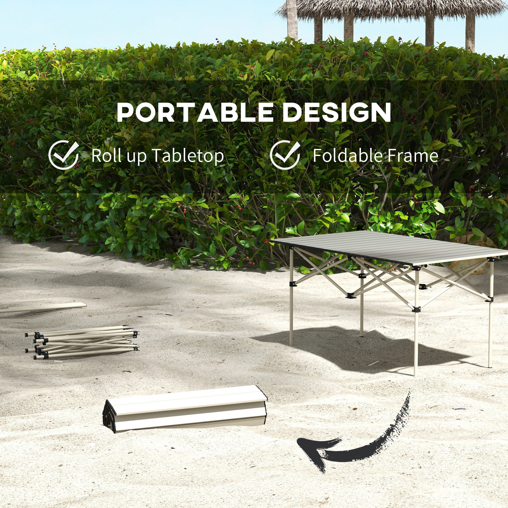 Two-Seater Portable Aluminium Table, with Roll-Up Tabletop and Bag - Khaki