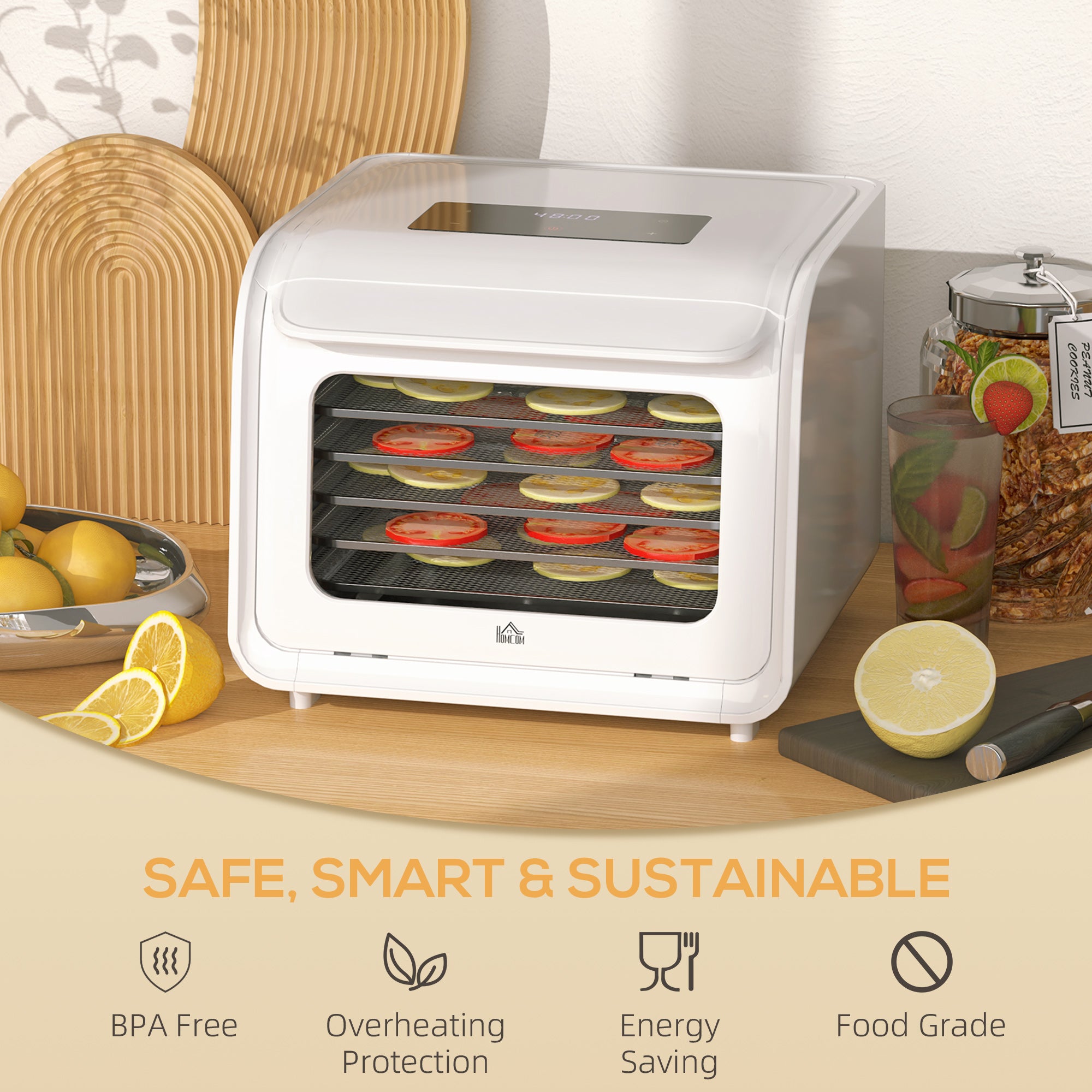 35-70°C Six-Tray Food Dehydrator - White