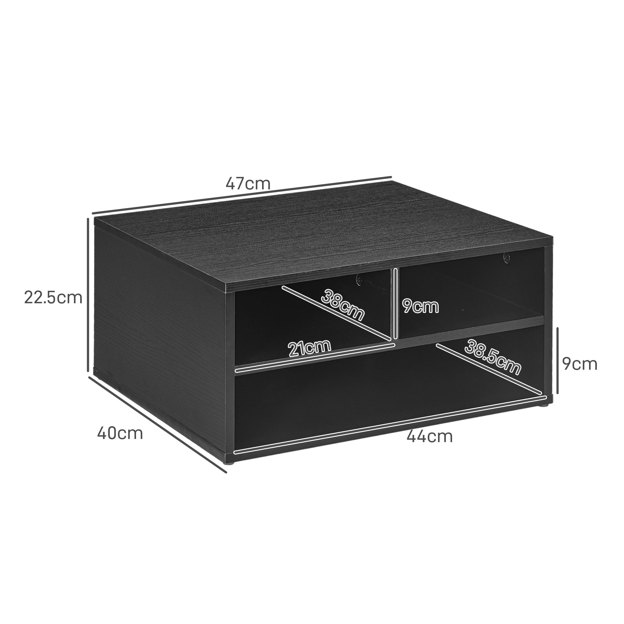 Three-Compartment Printer Storage Cabinet - Black