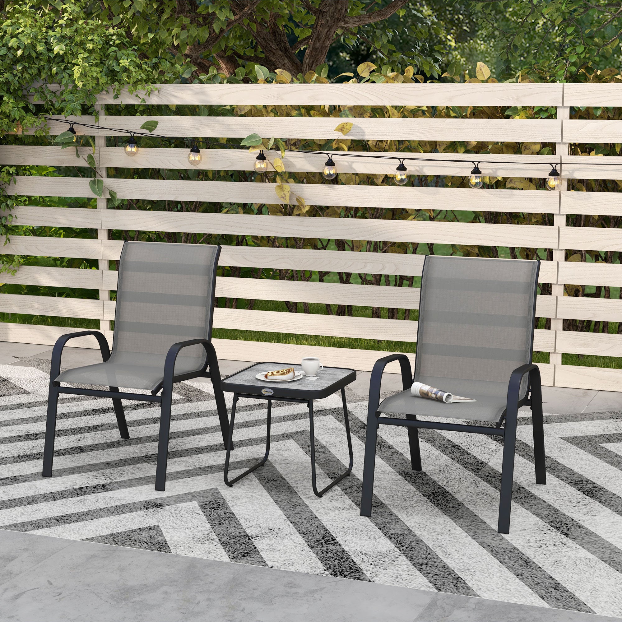 Three-Piece Metal Frame Garden Seating Set - Grey